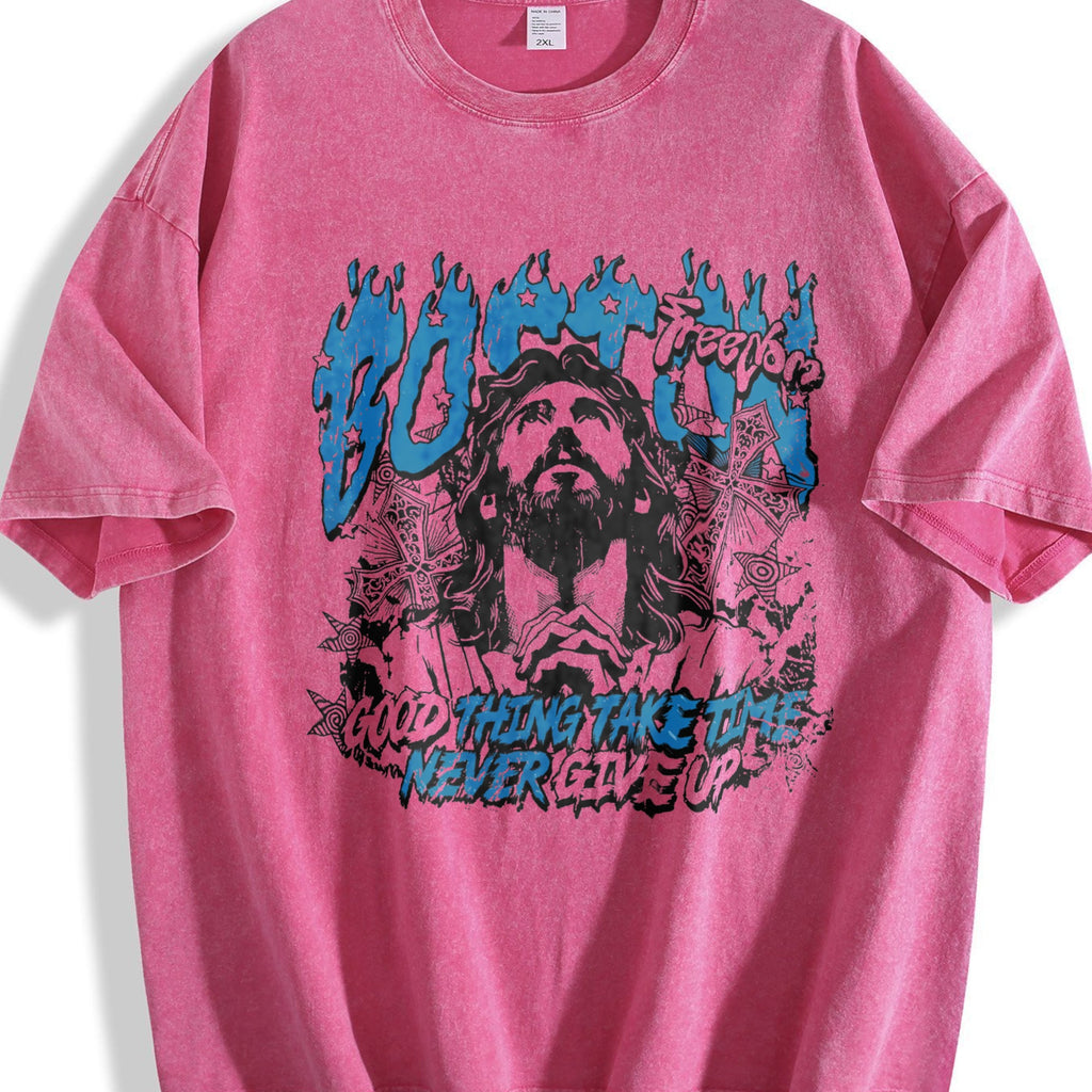 Boston Jesus Cross White Grunge Vintage Washed T-Shirt product image 7