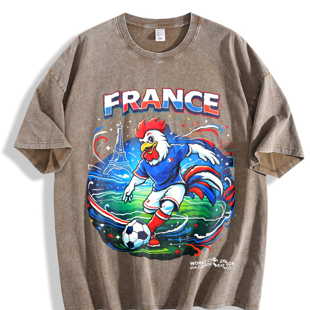 France Rooster Eiffel Tower Football Vintage Washed T-Shirt product image 3
