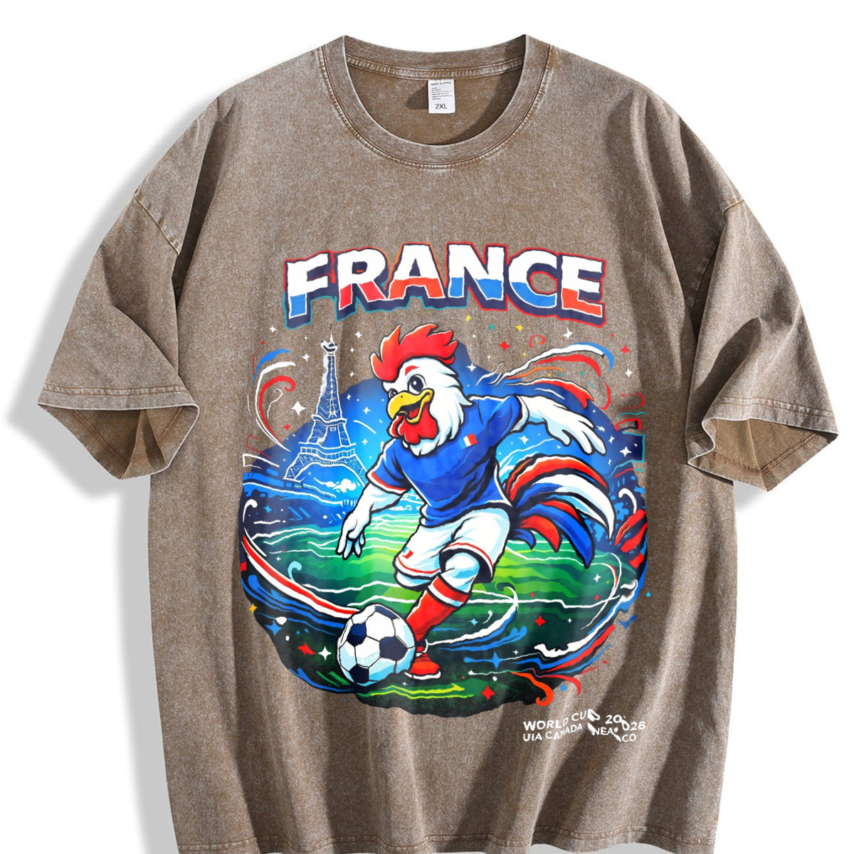 France Rooster Eiffel Tower Football Vintage Washed T-Shirt product image 3