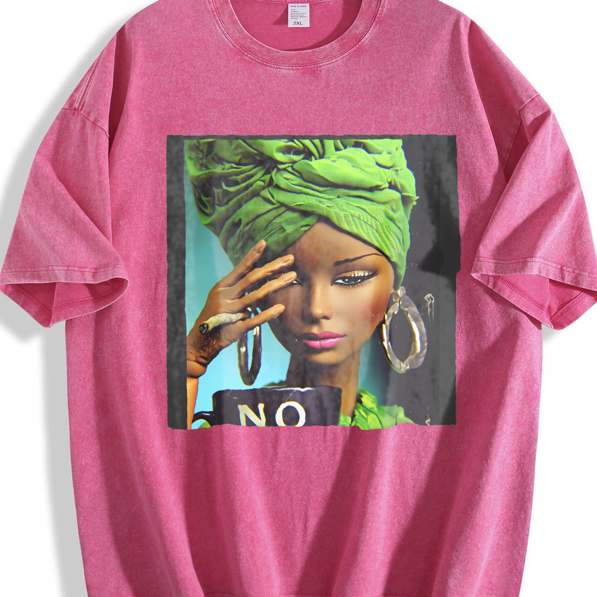 Sassy Doll with Green Head Wrap and No Mug Vintage Washed T-Shirt