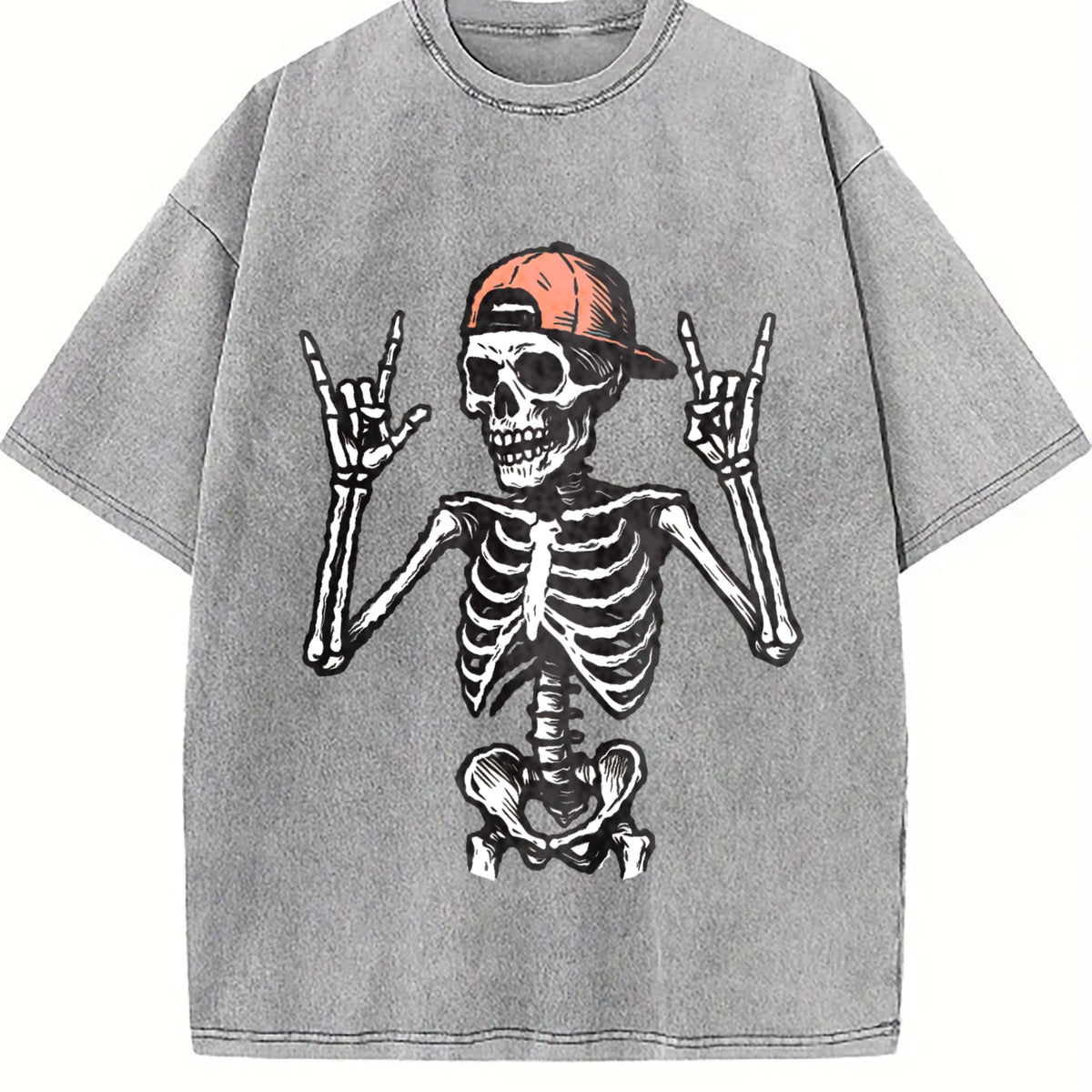 Rock And Roll Skeleton Vintage Washed T-Shirt product image 5