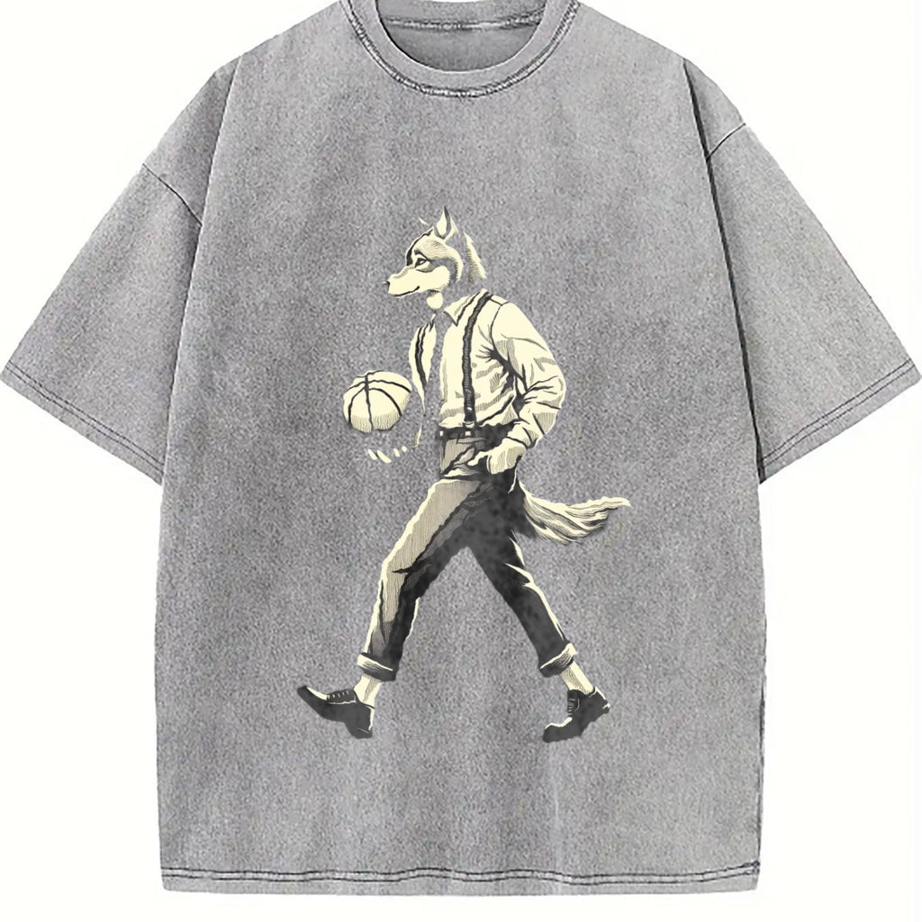 Wolf Man Basketball 90s Vintage Washed T-Shirt product image 5