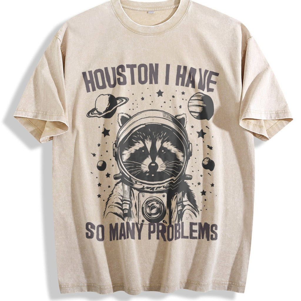 Funny Astronaut Raccoon 90s Vintage Washed T-Shirt product image 1