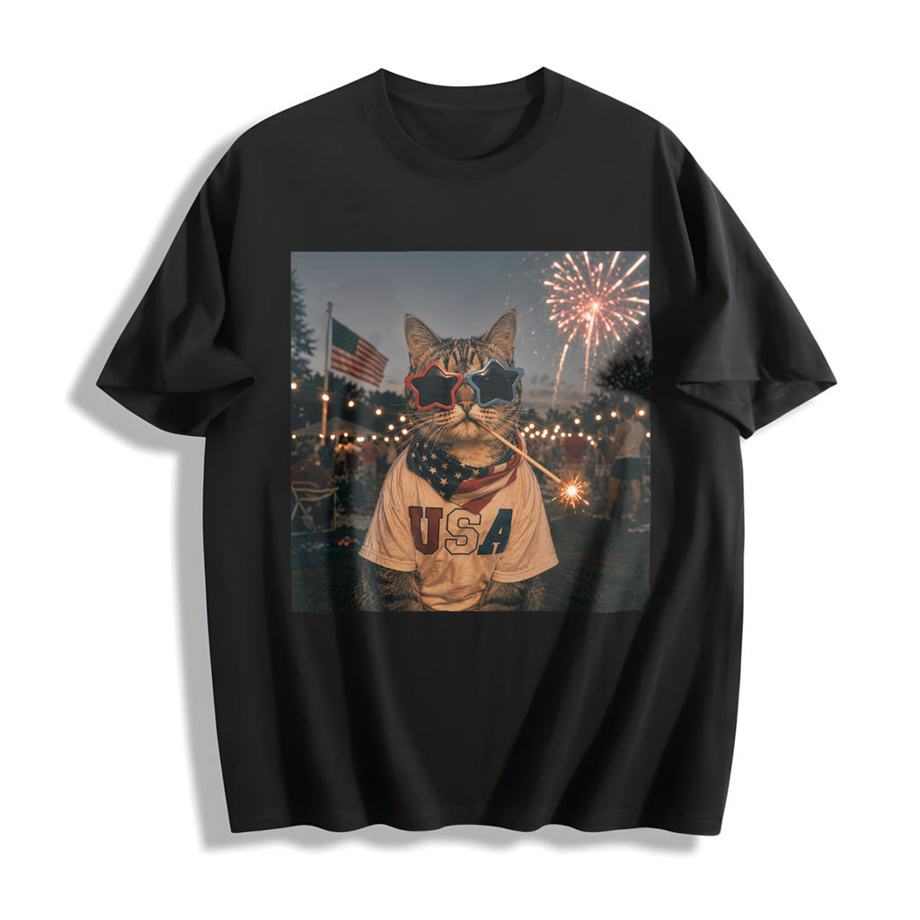 Funny Patriotic Cat - Fourth Of July Cotton T-Shirt product image 1
