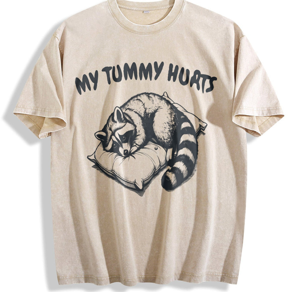 Cute Raccoon My Tummy Hurts 90s Vintage Washed T-Shirt product image 1