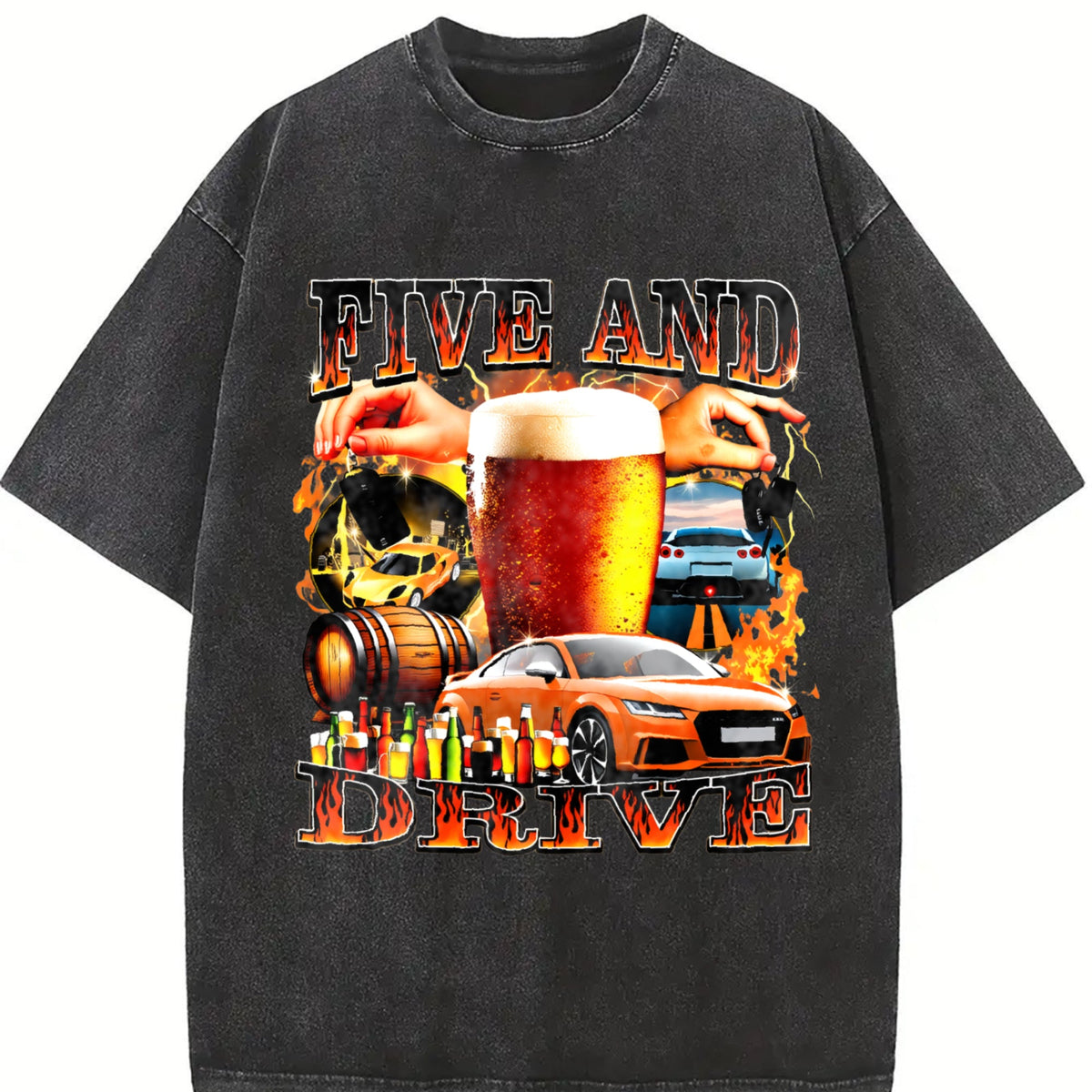 Five And Drive Funny Vintage Washed T-Shirt product image 2