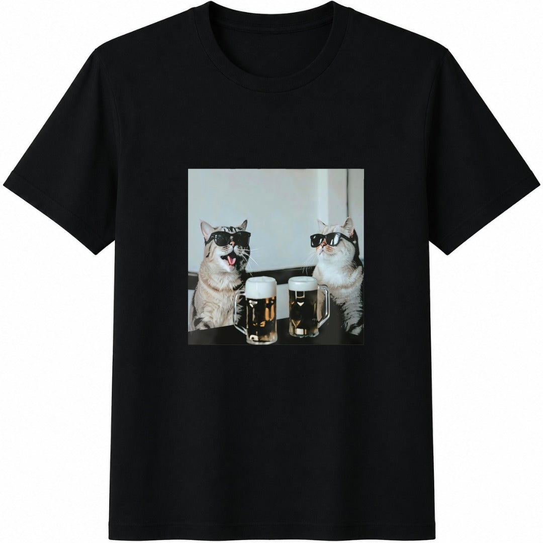 Funny Cats Drinking Beer Cotton T-Shirt product image 1