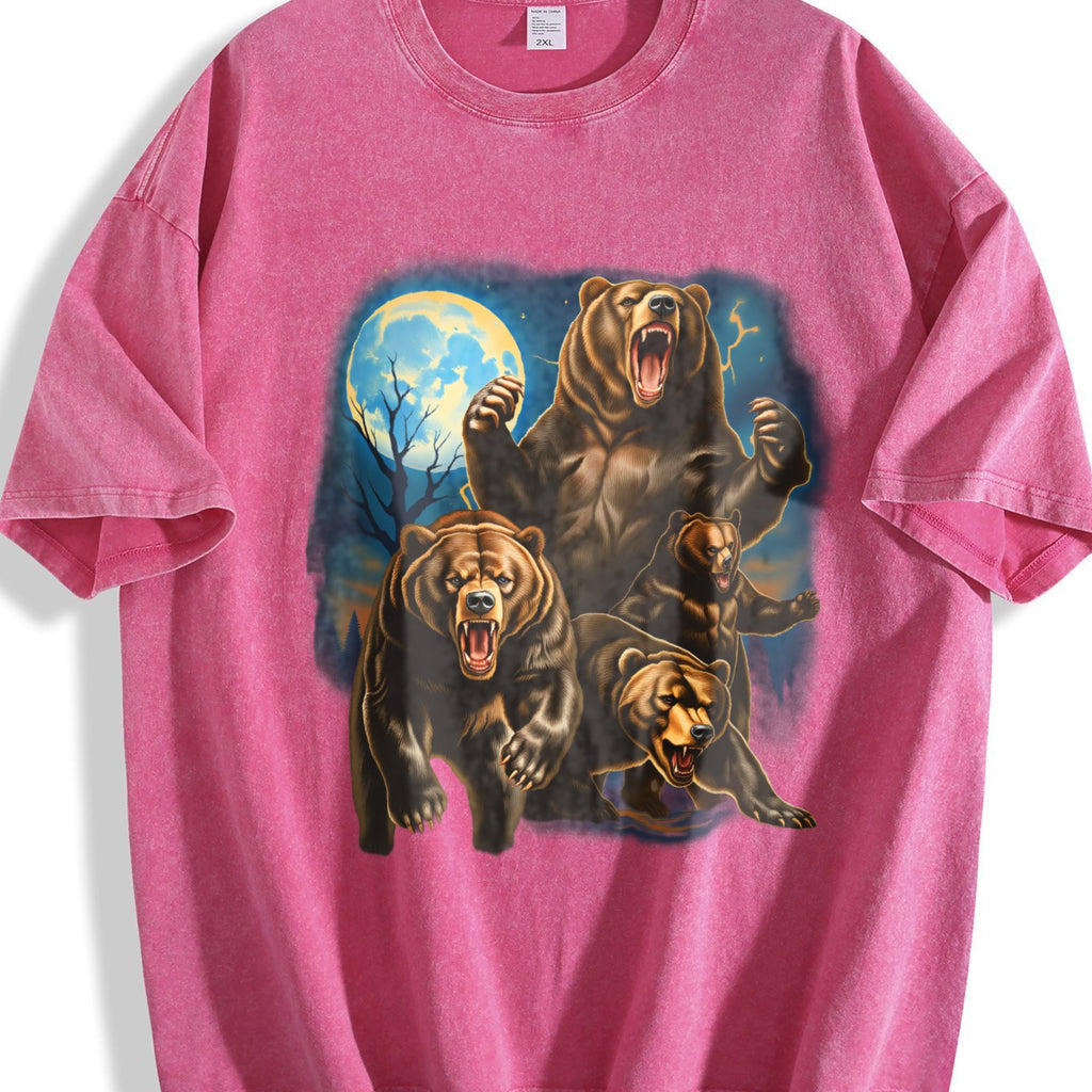 Roaring Grizzly Bears Moon Vintage Washed T-Shirt product image 7