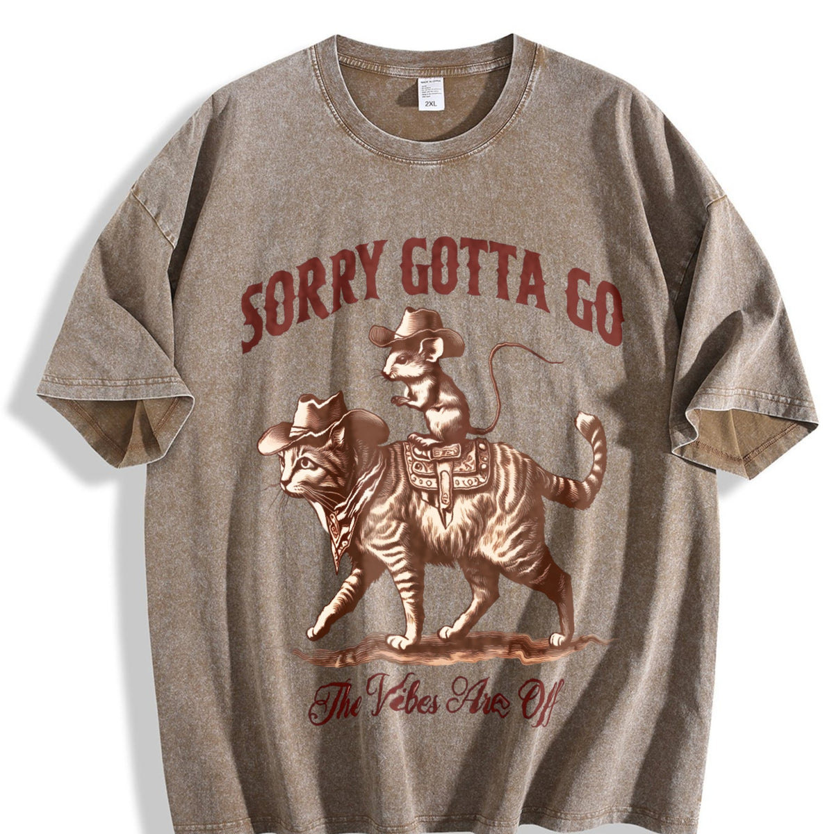 Funny Mouse Riding Cat The Vibes Are Off 90s Vintage Washed product image 3