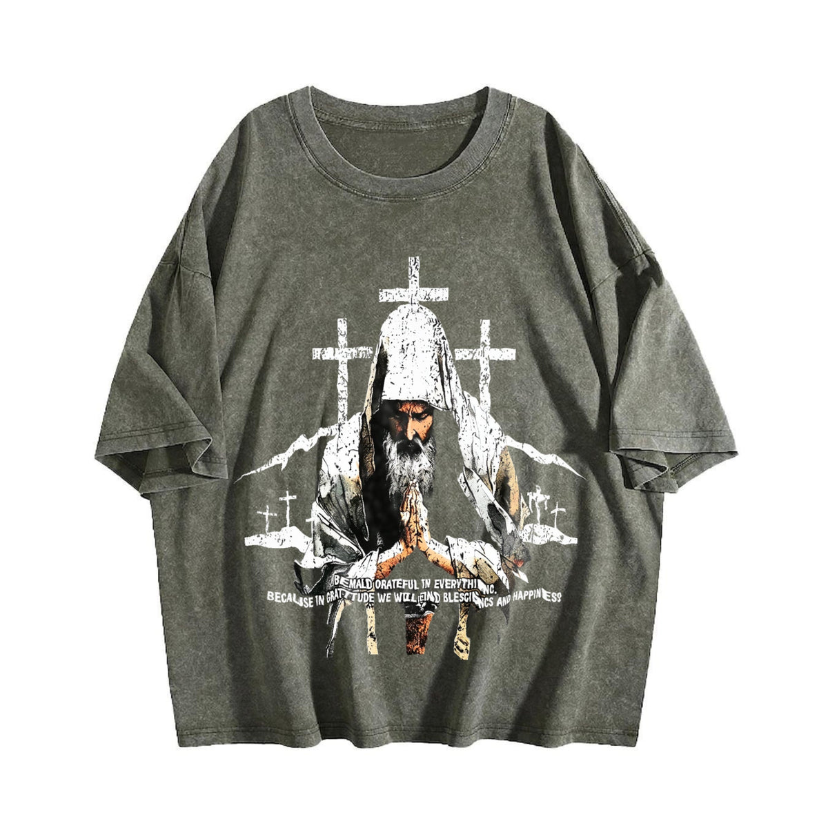 Religious Prayer Cross Black Grunge Vintage Washed T-Shirt product image 4