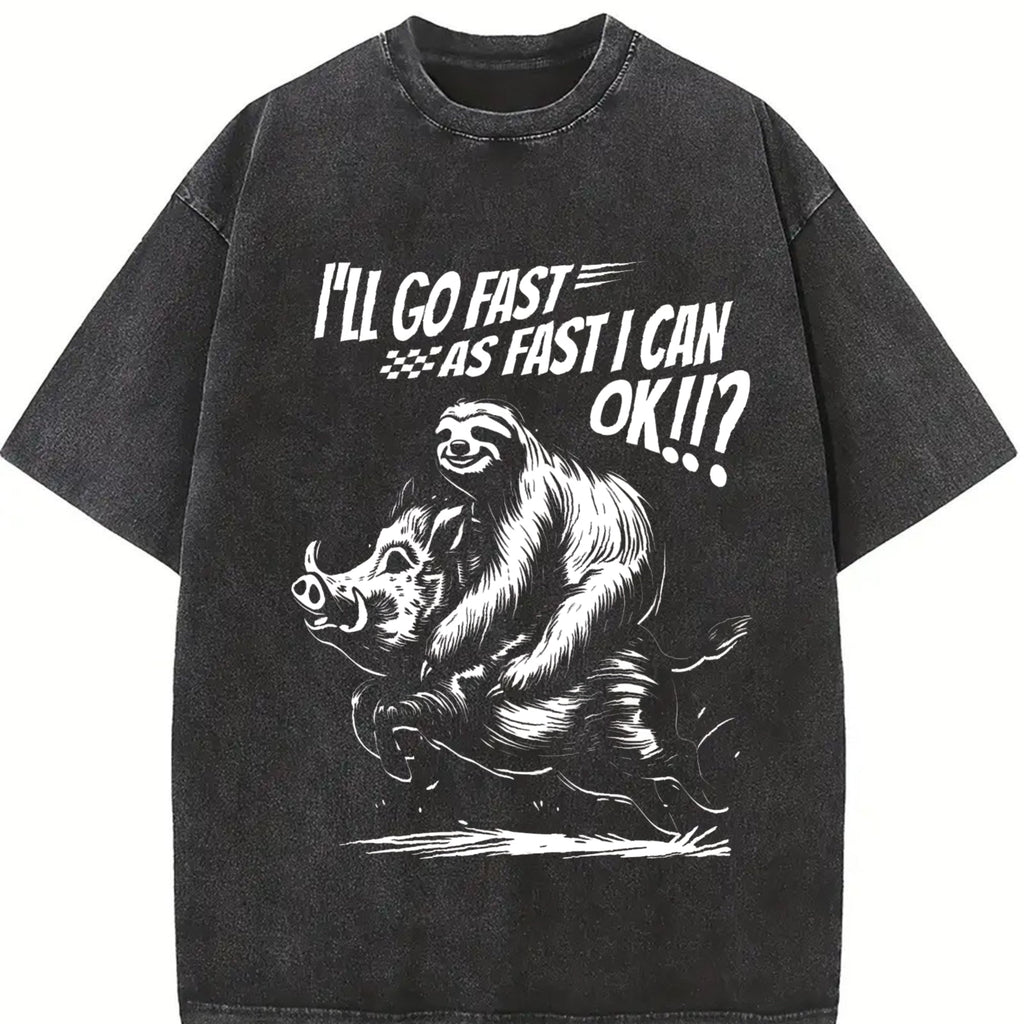 Sloth Riding A Boar 90s Vintage Washed T-Shirt product image 2