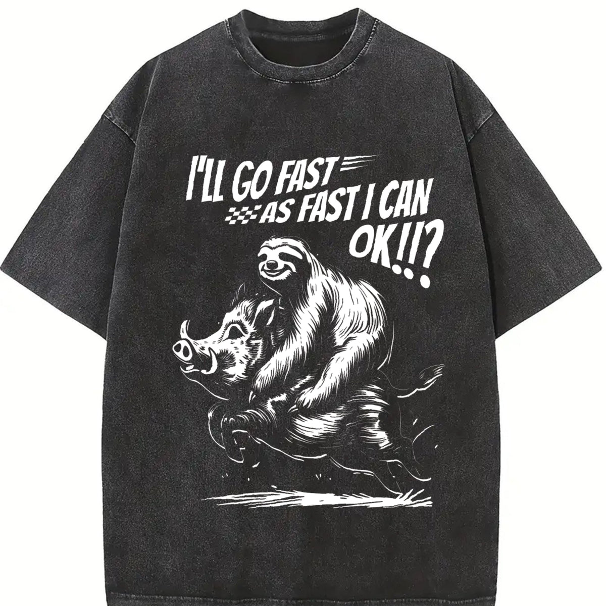 Sloth Riding A Boar 90s Vintage Washed T-Shirt product image 2