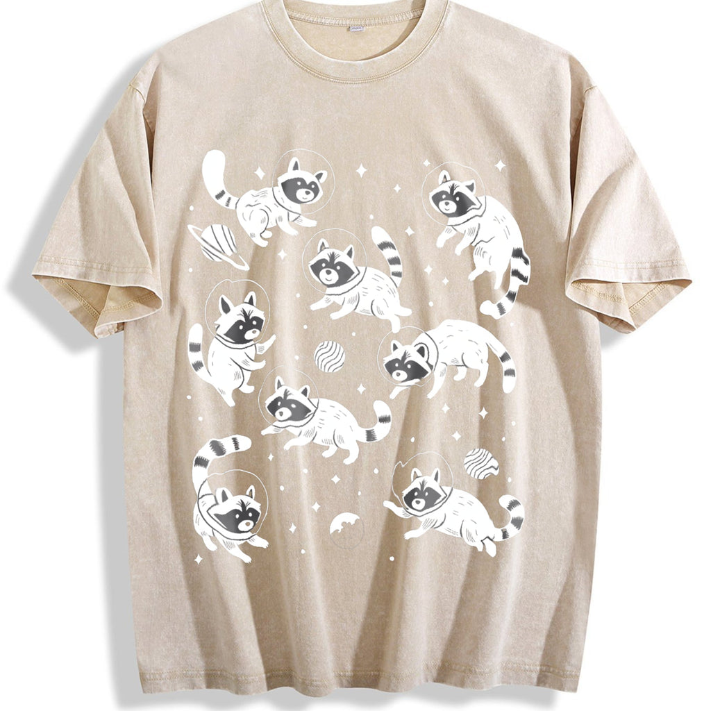 Raccoon In Space 90s Vintage Washed T-Shirt product image 1