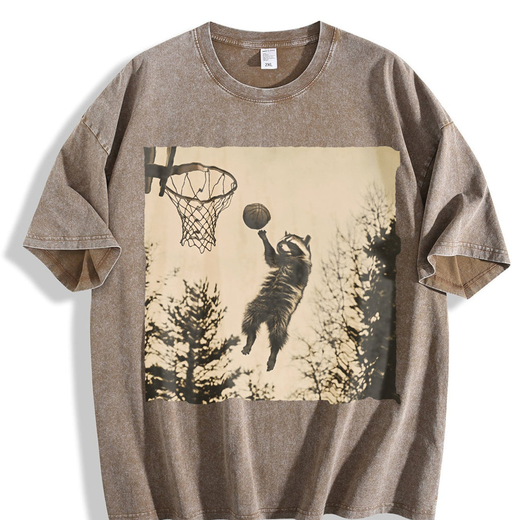 Basketball Raccoon Dunk Vintage Washed T-Shirt product image 3