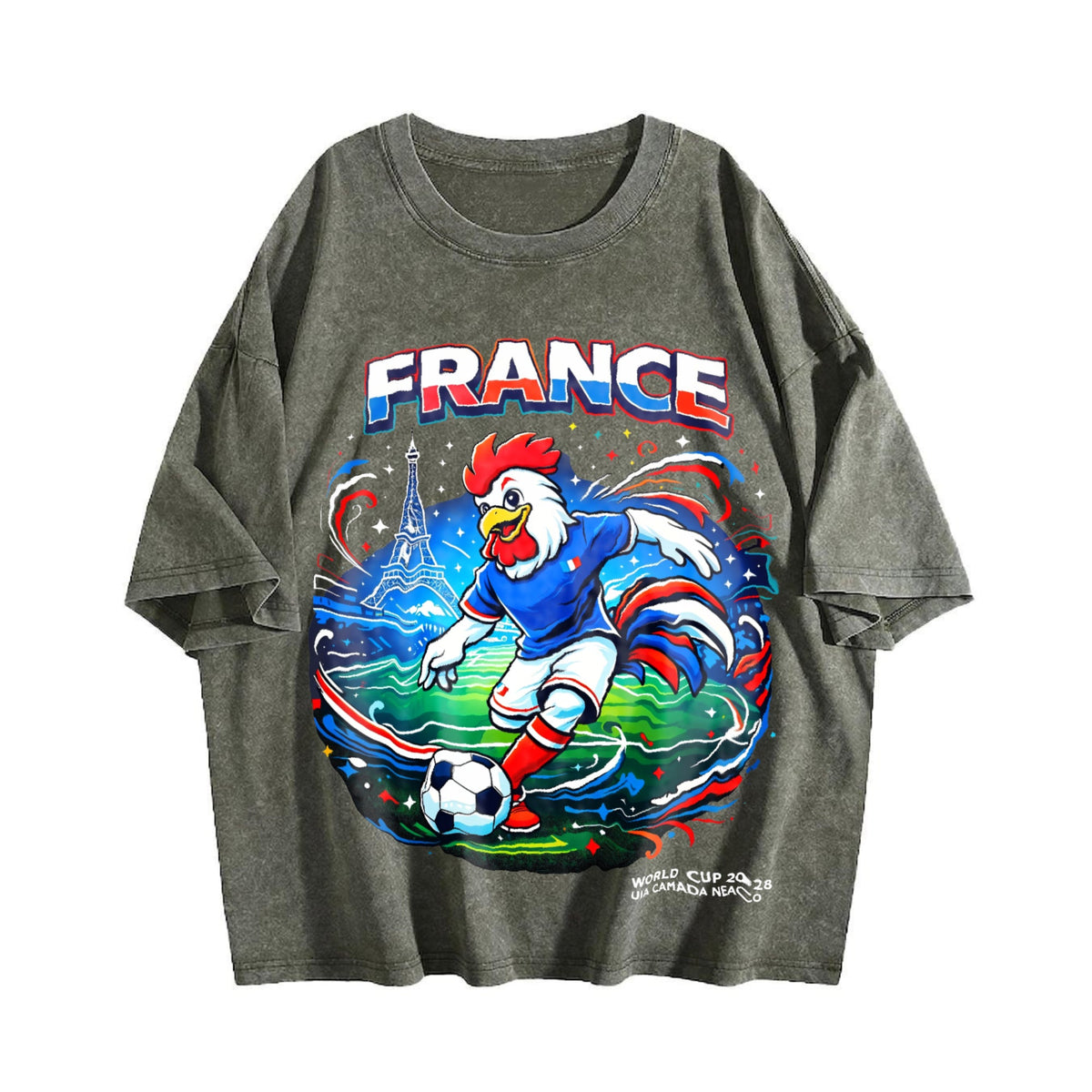 France Rooster Eiffel Tower Football Vintage Washed T-Shirt product image 4