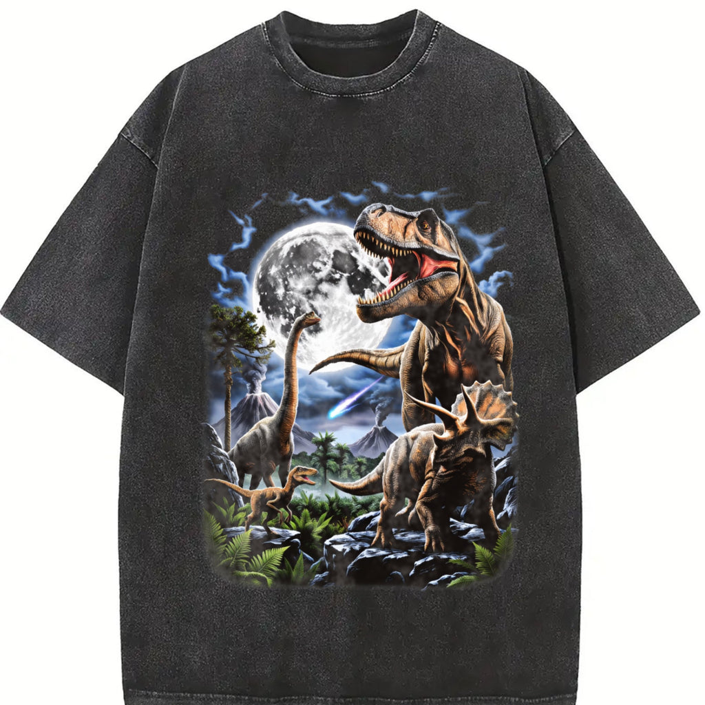 Dinosaurs under the Full Moon Vintage Washed T-Shirt product image 2