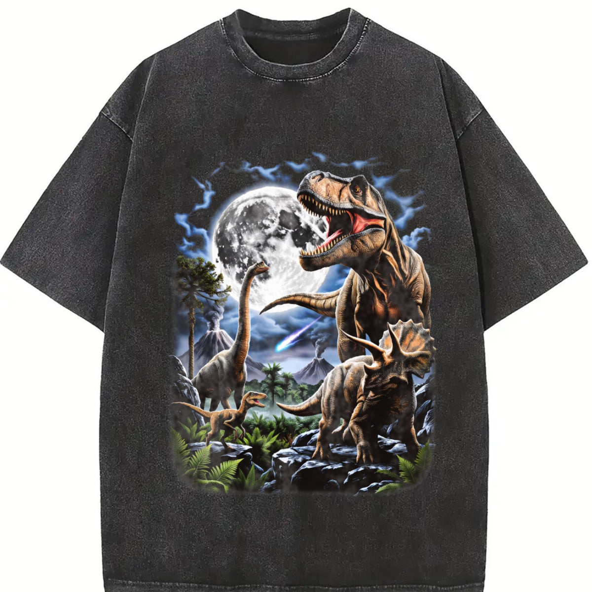 Dinosaurs under the Full Moon Vintage Washed T-Shirt product image 2
