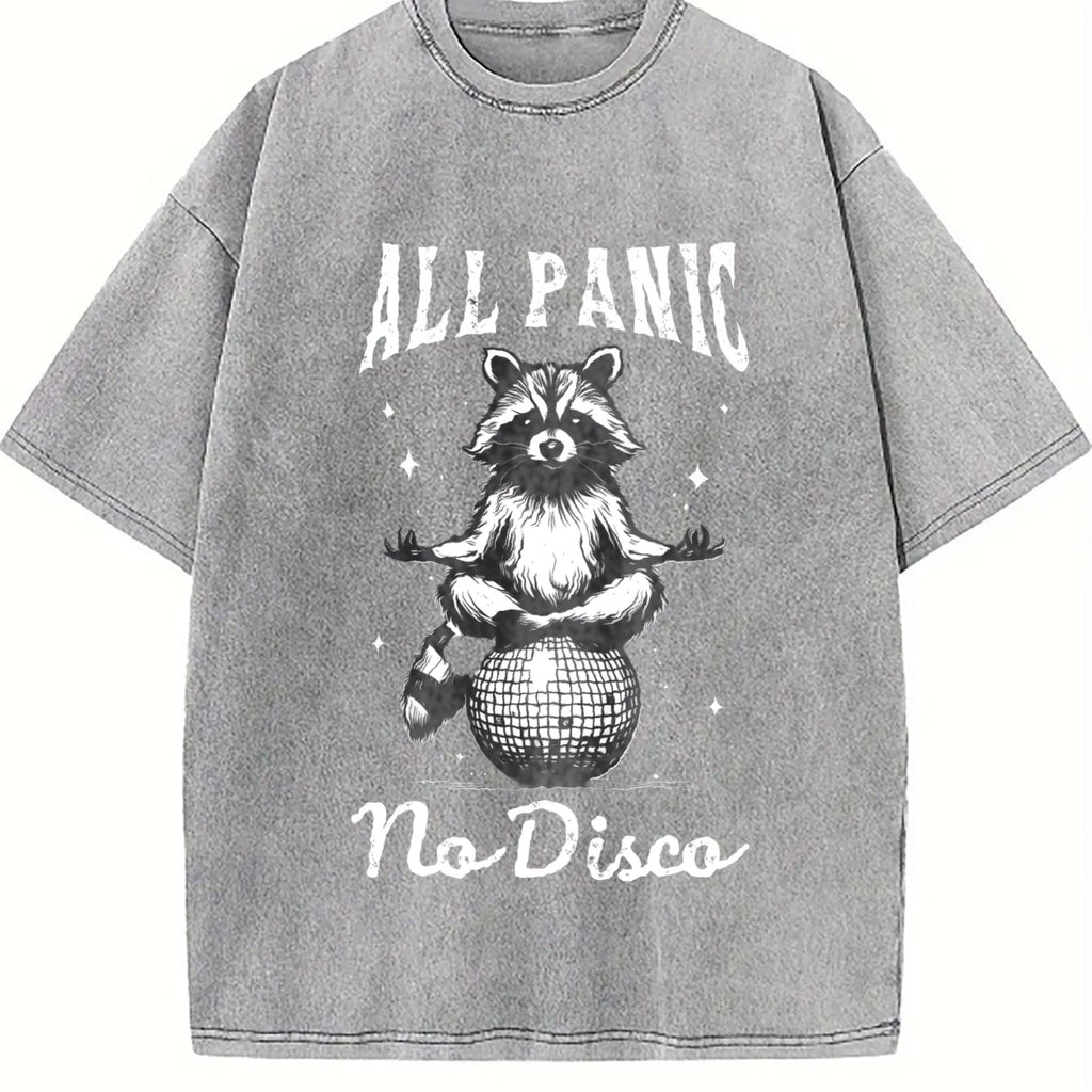 Funny Raccoon All Panic No Disco 90s Vintage Washed T-Shirt product image 5