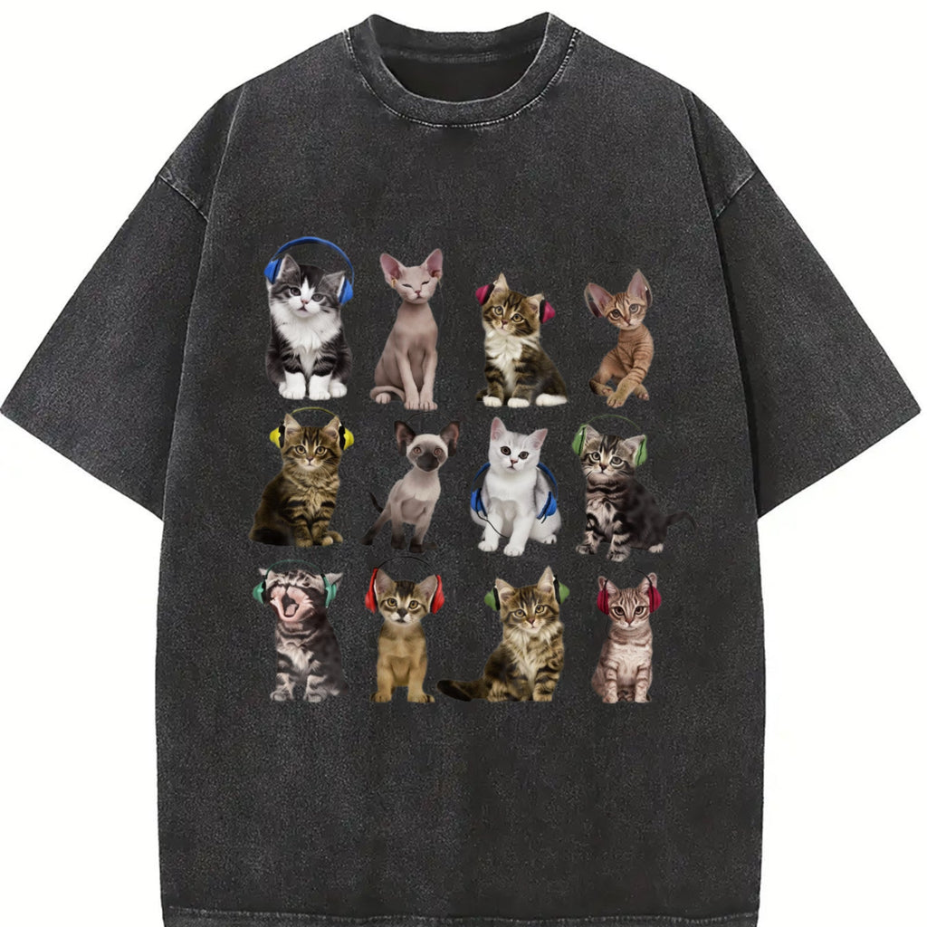 Cats Headphone Vintage Washed T-Shirt product image 2