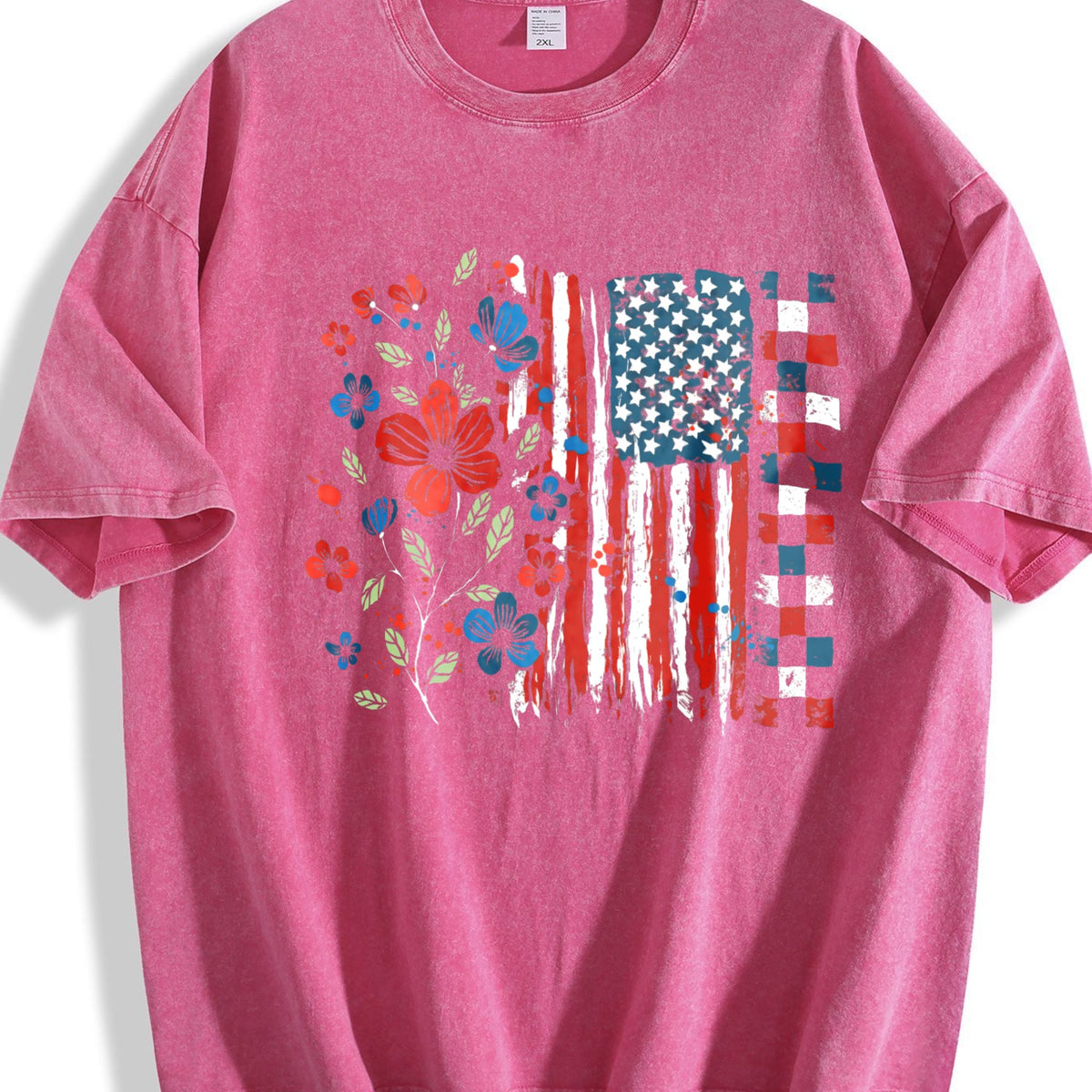 Floral American Flag Vintage Washed T-Shirt product image 7