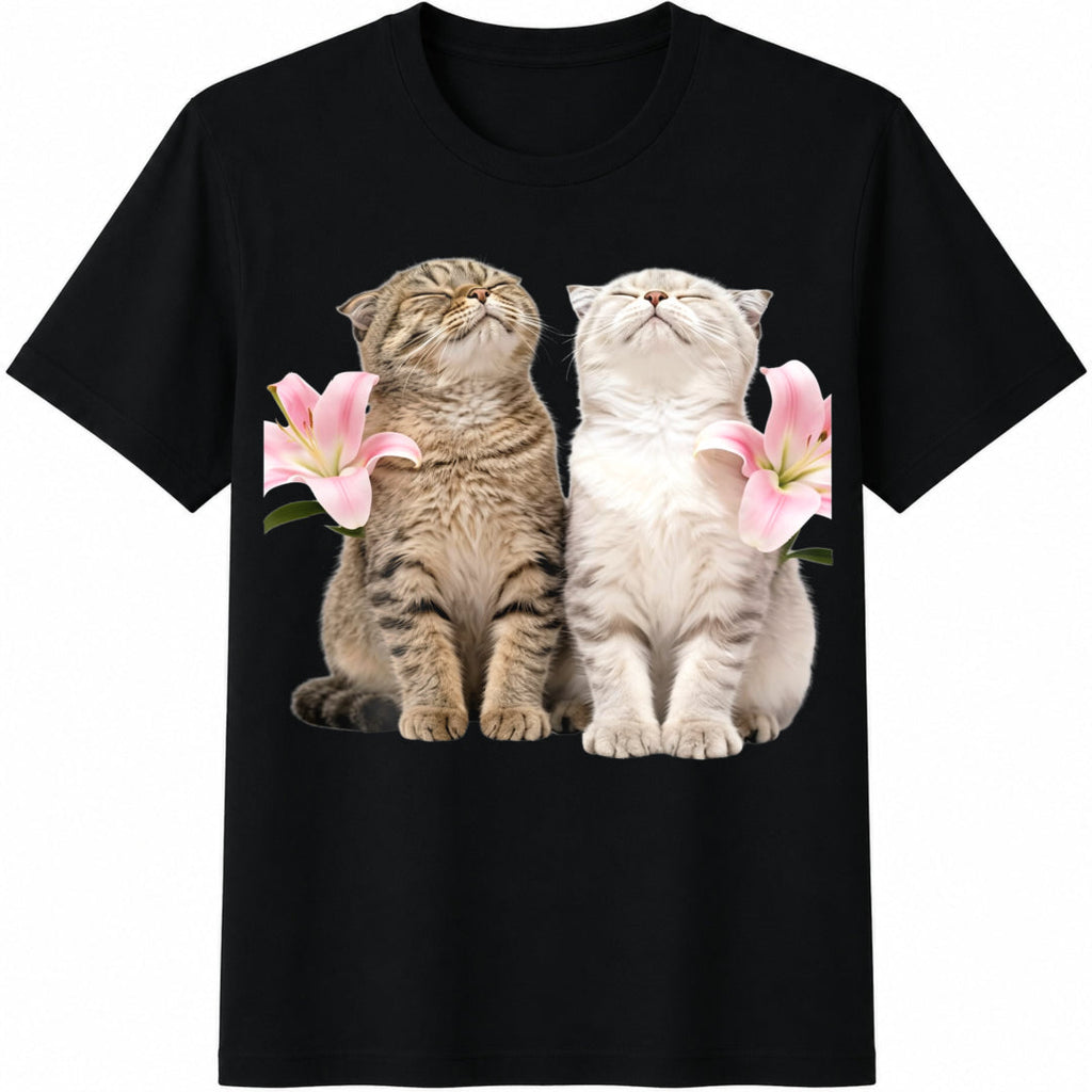 Cute Cats Listening Music Cotton T-Shirt product image 1