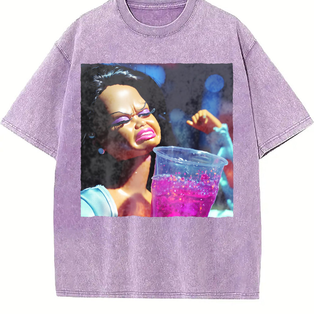 Grumpy Doll with Pink Drink Vintage Washed T-Shirt product image 6