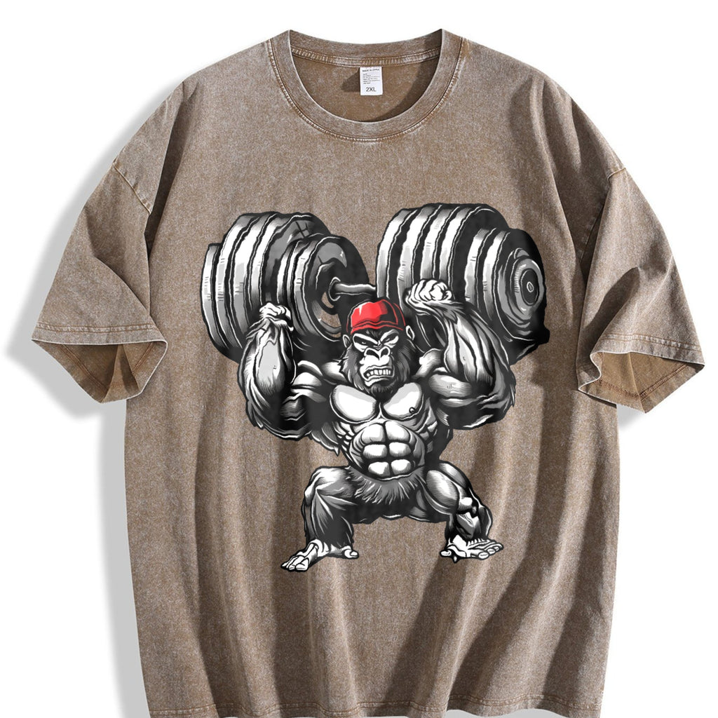 Muscular Gorilla With A Dumbbell Vintage Washed T-Shirt product image 3