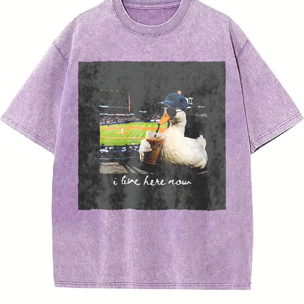 I Live Here Now Baseball Duck Vintage Washed T-Shirt product image 6