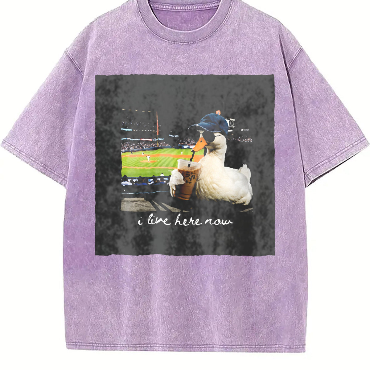 I Live Here Now Baseball Duck Vintage Washed T-Shirt product image 6