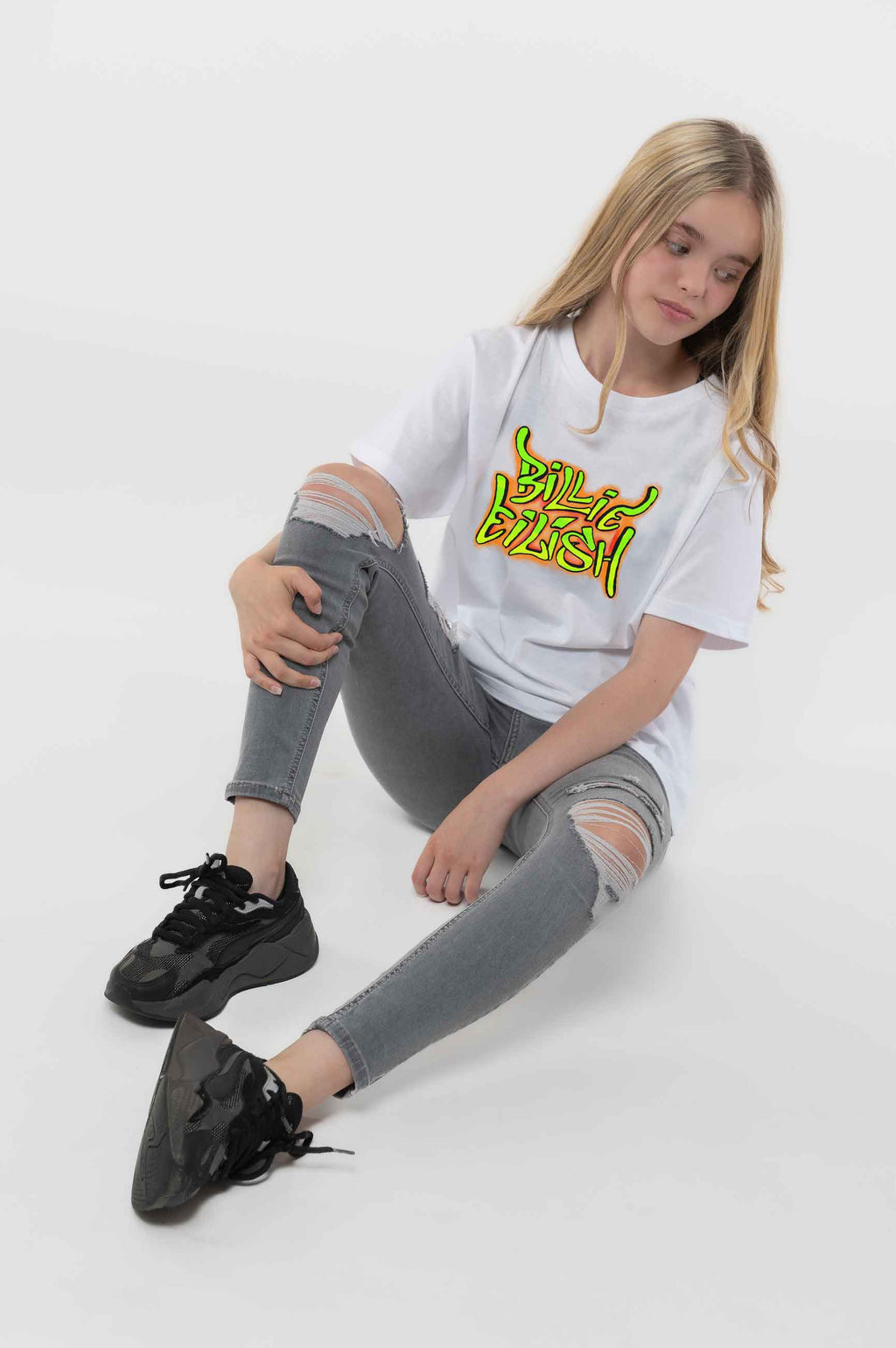 Billie Eilish Kids Graffiti Logo White T Shirt product image 5