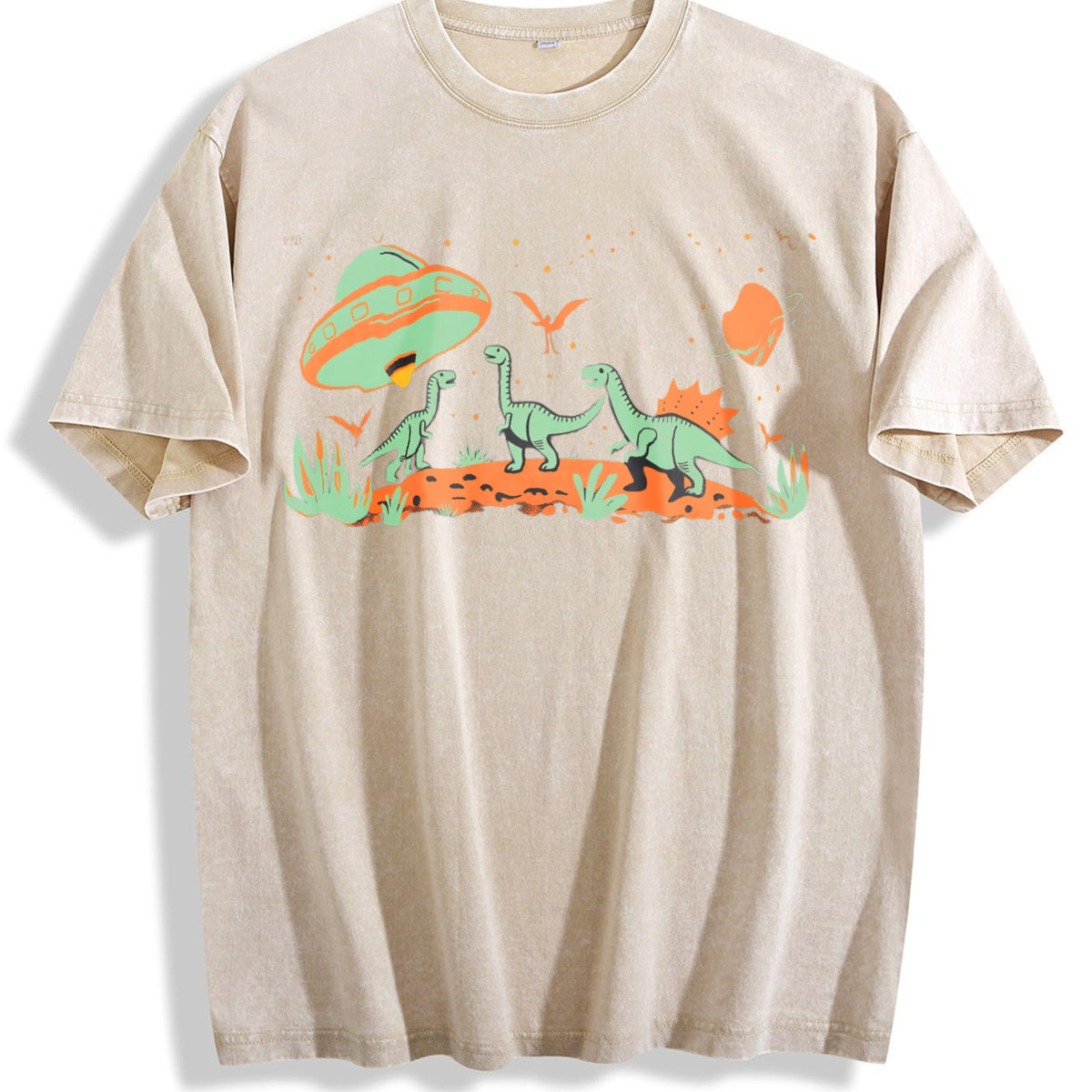 UFO Alien Abduction Dinosaur Vintage Washed T-Shirt product image 1