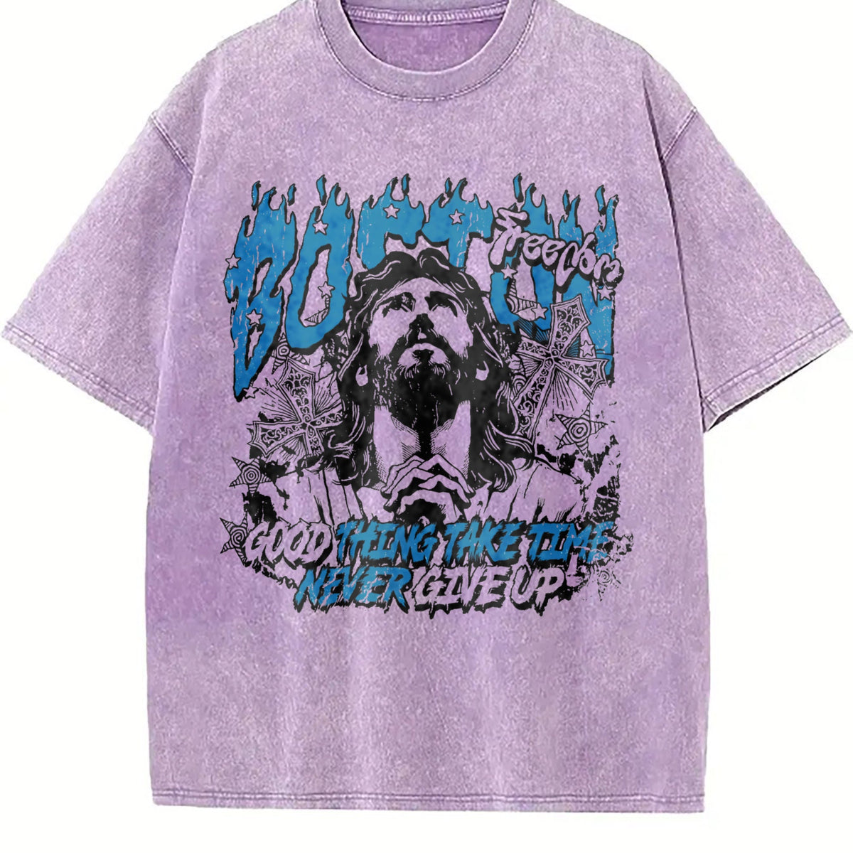 Boston Jesus Cross White Grunge Vintage Washed T-Shirt product image 6