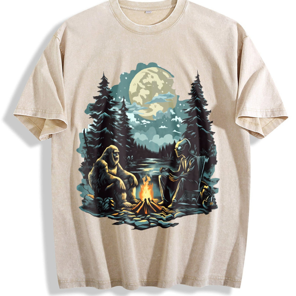Bigfoot And Alien 90s Vintage Washed T-Shirt product image 1