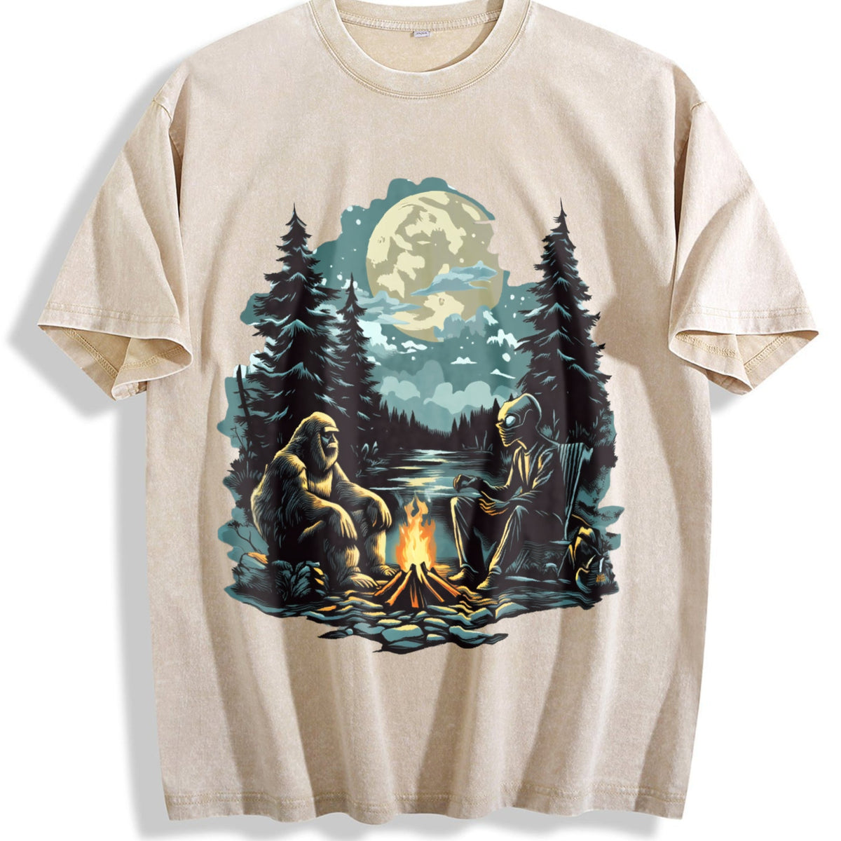 Bigfoot And Alien 90s Vintage Washed T-Shirt product image 1