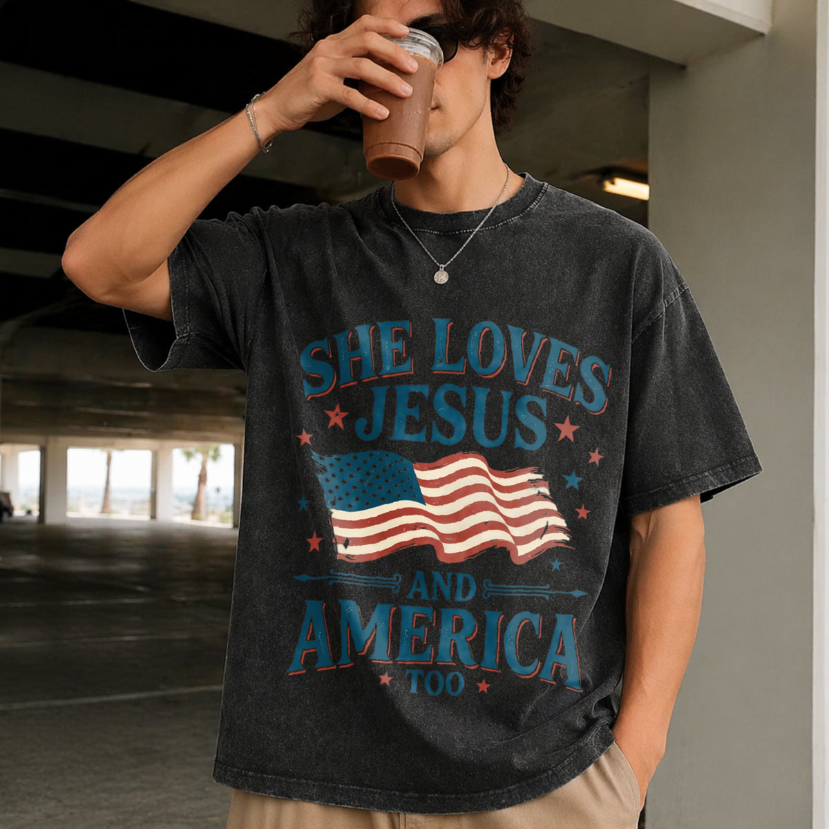 She Loves Jesus And America Too Vintage Washed T-Shirt product image 2