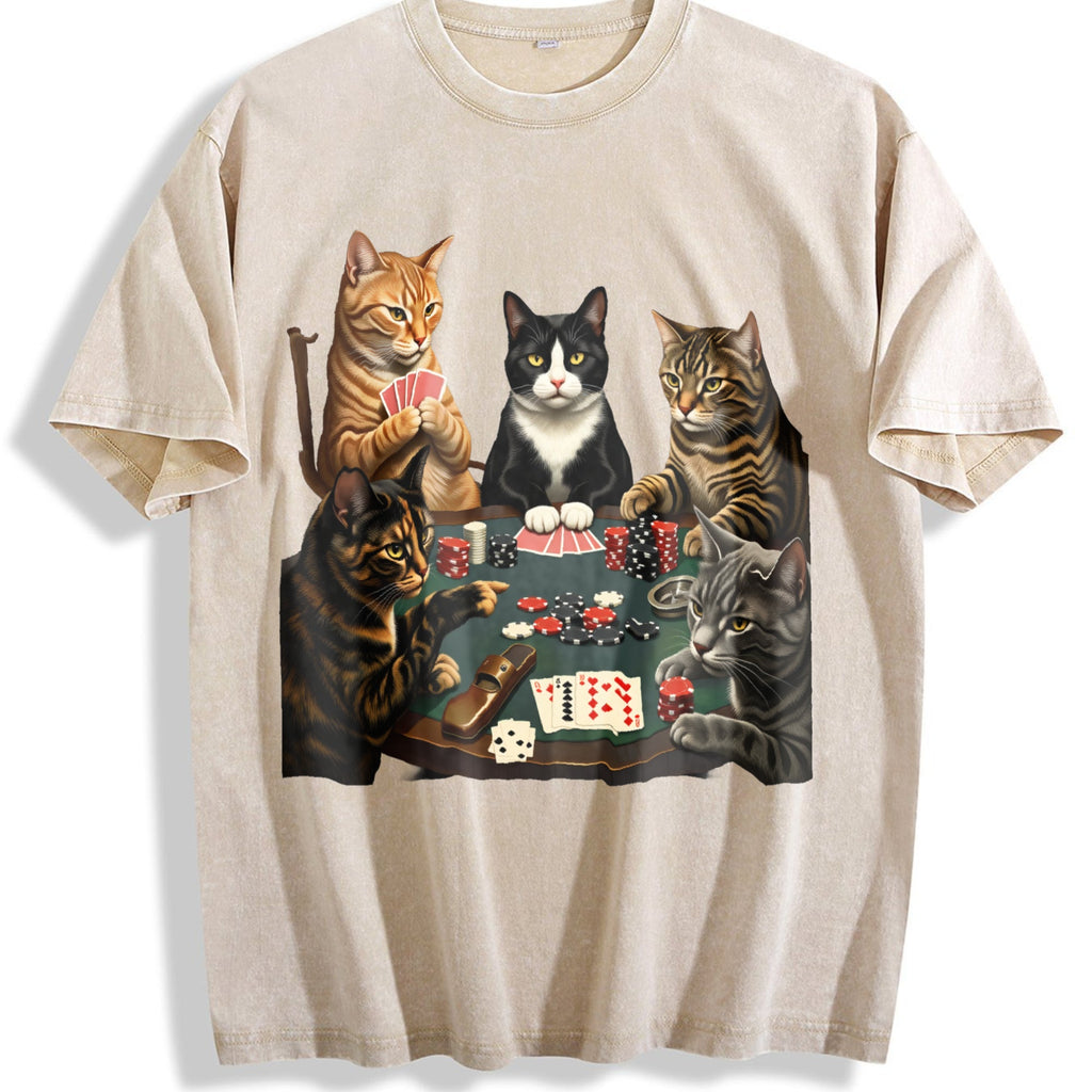 Five Cats Playing Poker Vintage Washed T-Shirt product image 1