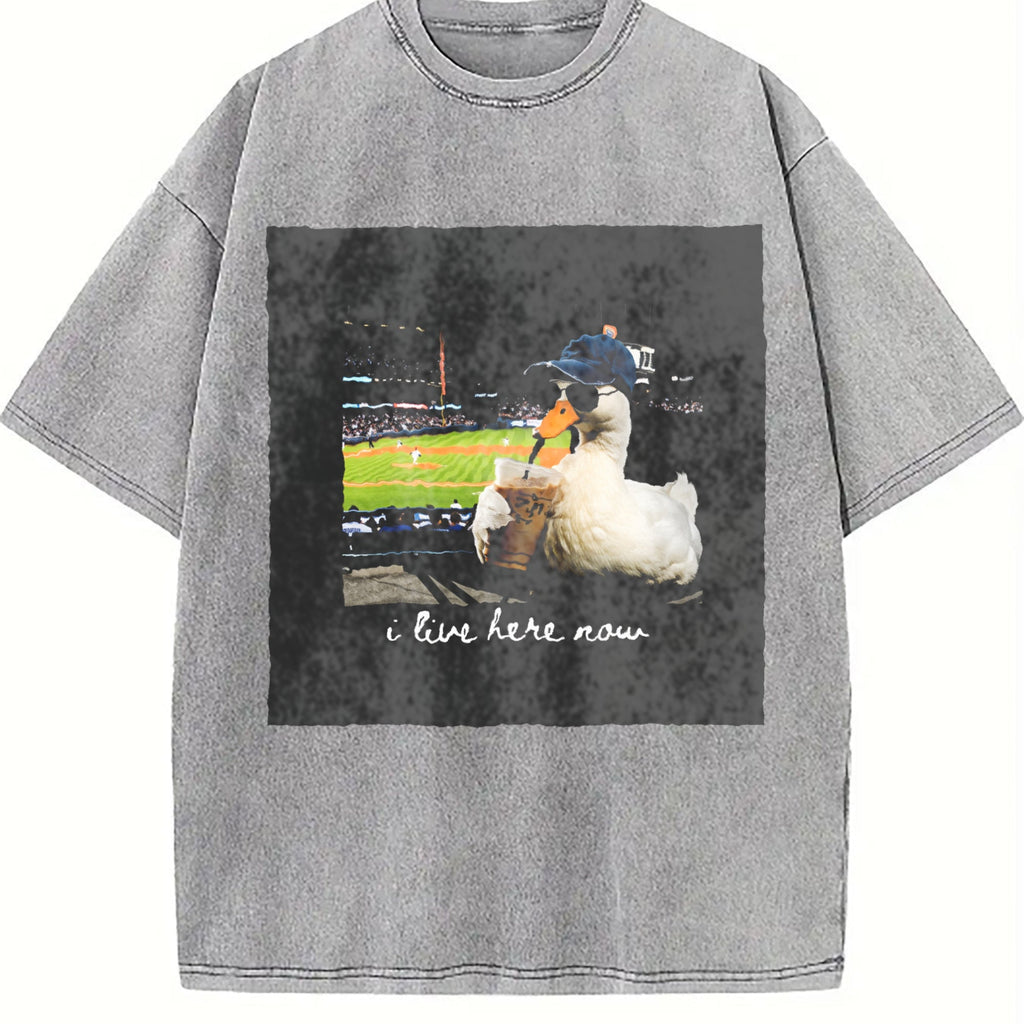 I Live Here Now Baseball Duck Vintage Washed T-Shirt product image 5