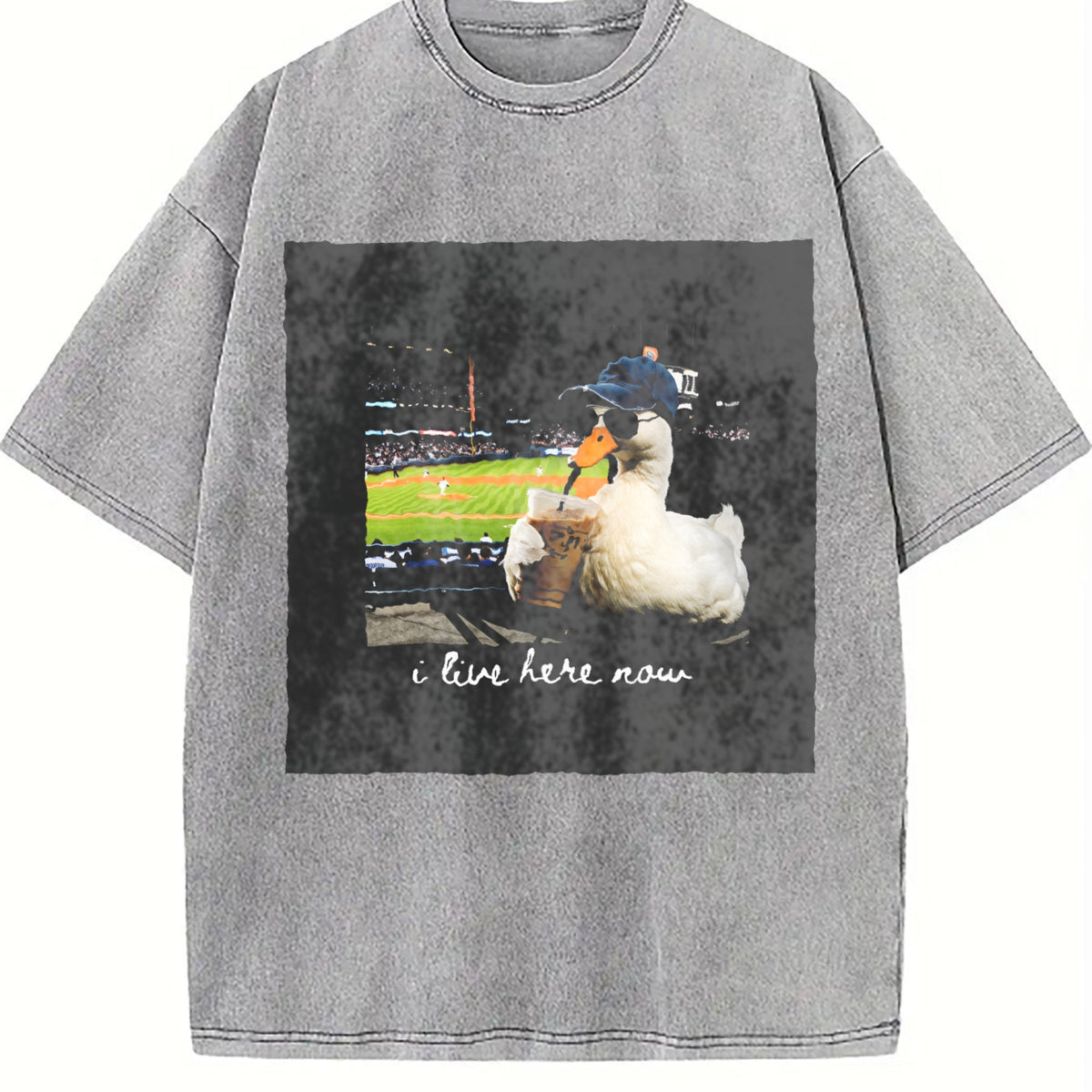 I Live Here Now Baseball Duck Vintage Washed T-Shirt product image 5