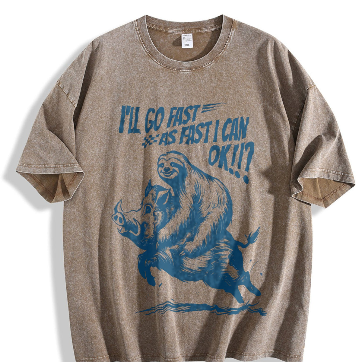 Sloth Riding A Boar 90s Vintage Washed T-Shirt product image 3