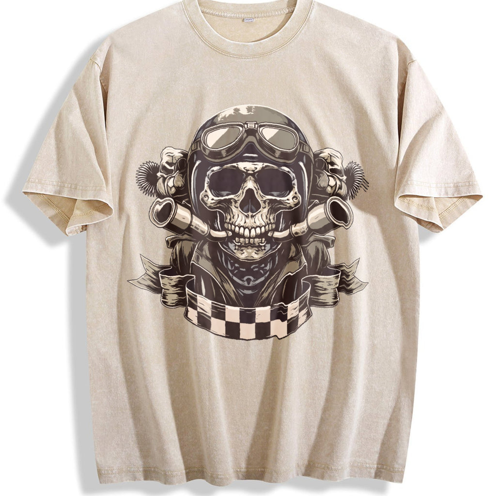 Motorcycle Skull Helmet Vintage Washed T-Shirt product image 1