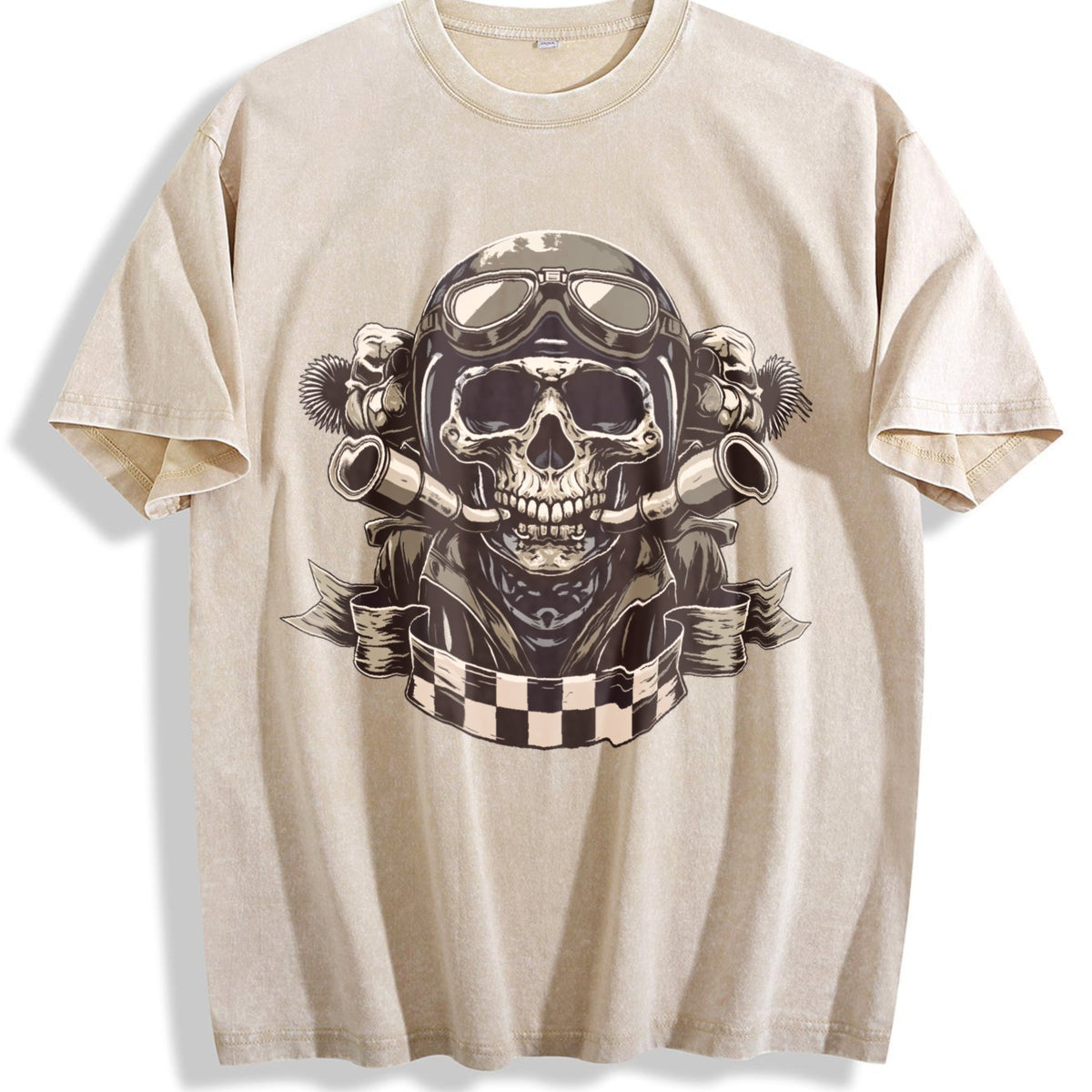 Motorcycle Skull Helmet Vintage Washed T-Shirt product image 1