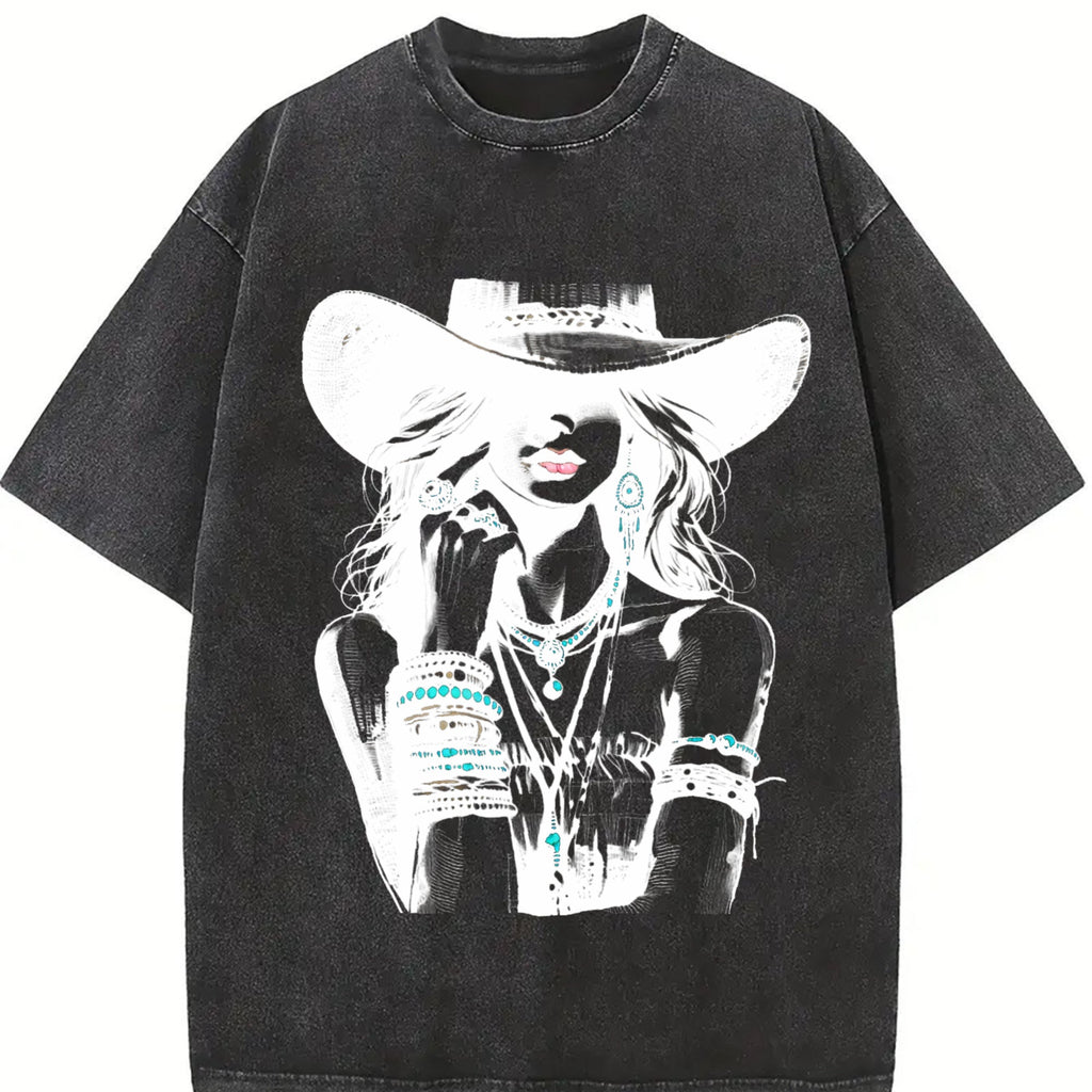 Boho Woman Hat Vintage Washed T-Shirt