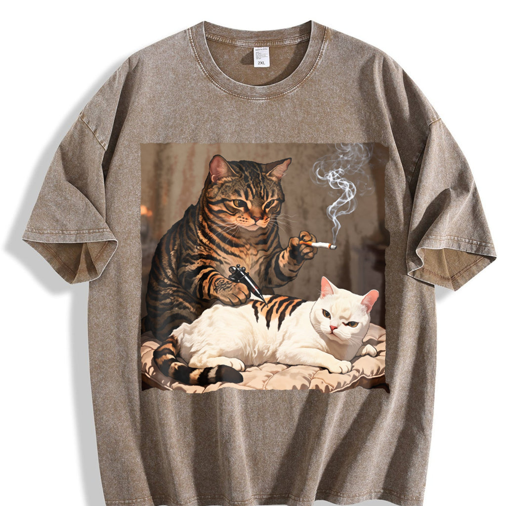 Funny Cat Tattoo Artist Vintage Washed T-Shirt product image 3