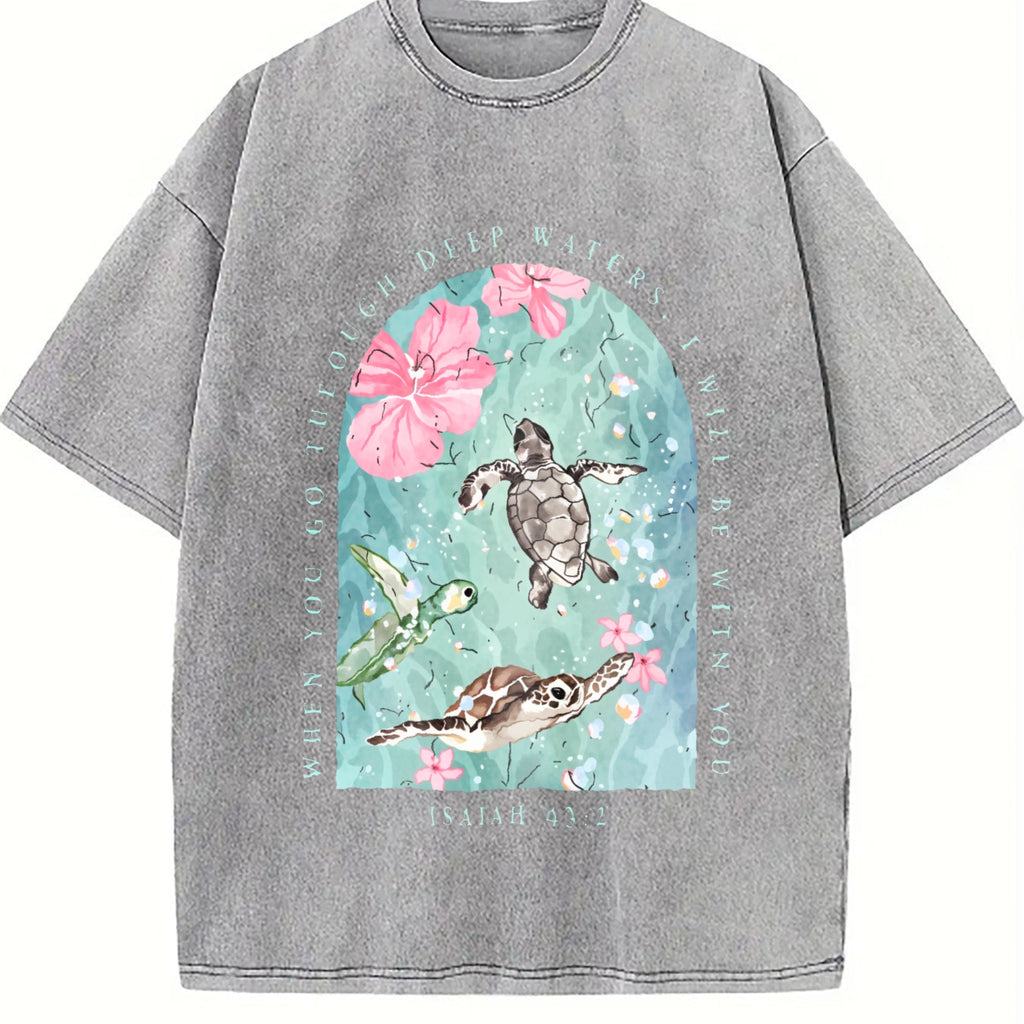 Sea Turtle & Text I Will Be With You Vintage Washed T-Shirt product image 5