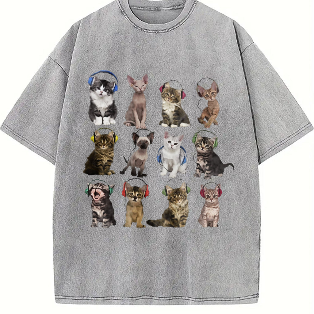 Cats Headphone Vintage Washed T-Shirt product image 5