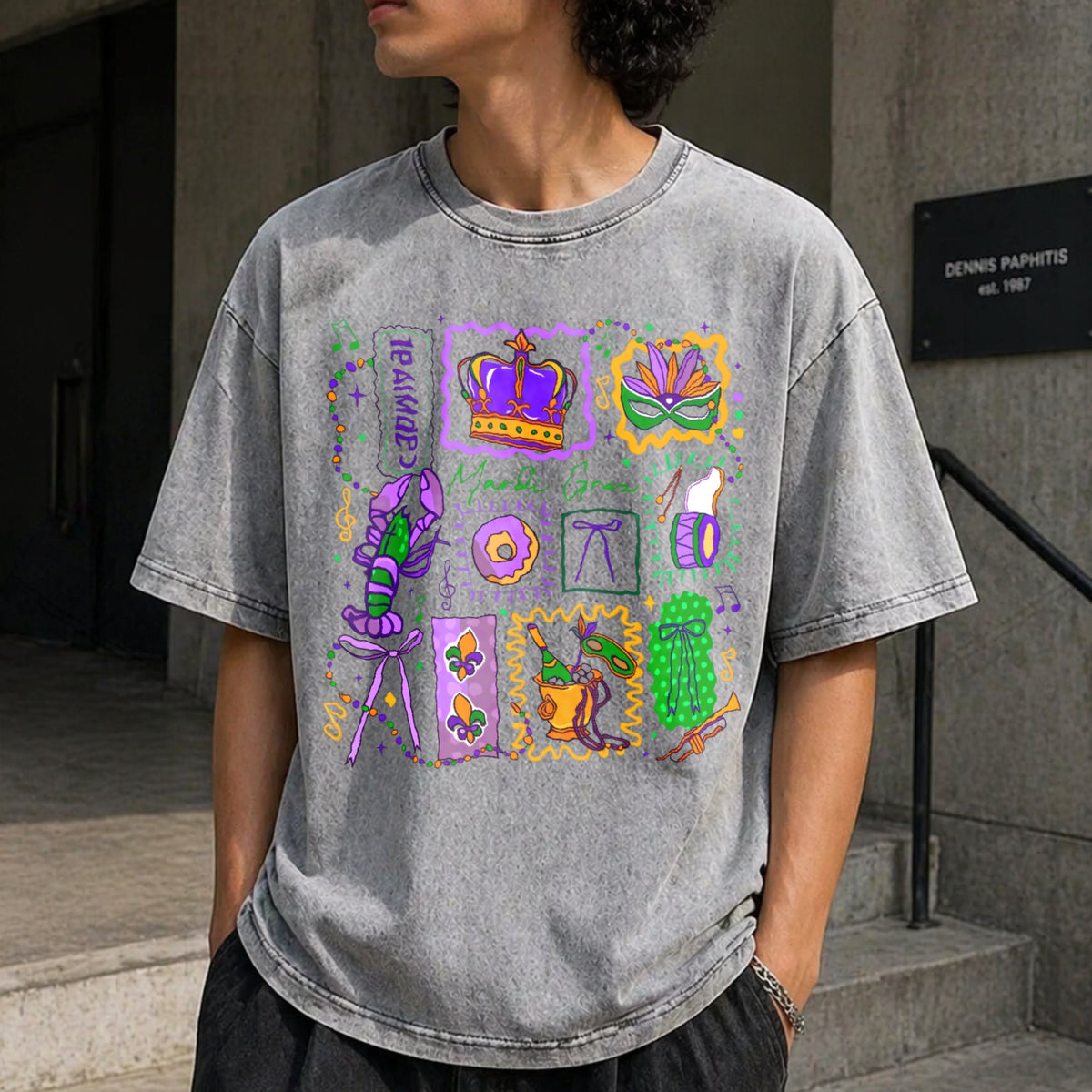 Mardi Gras Doodle Icons Vintage Washed T-Shirt product image 12