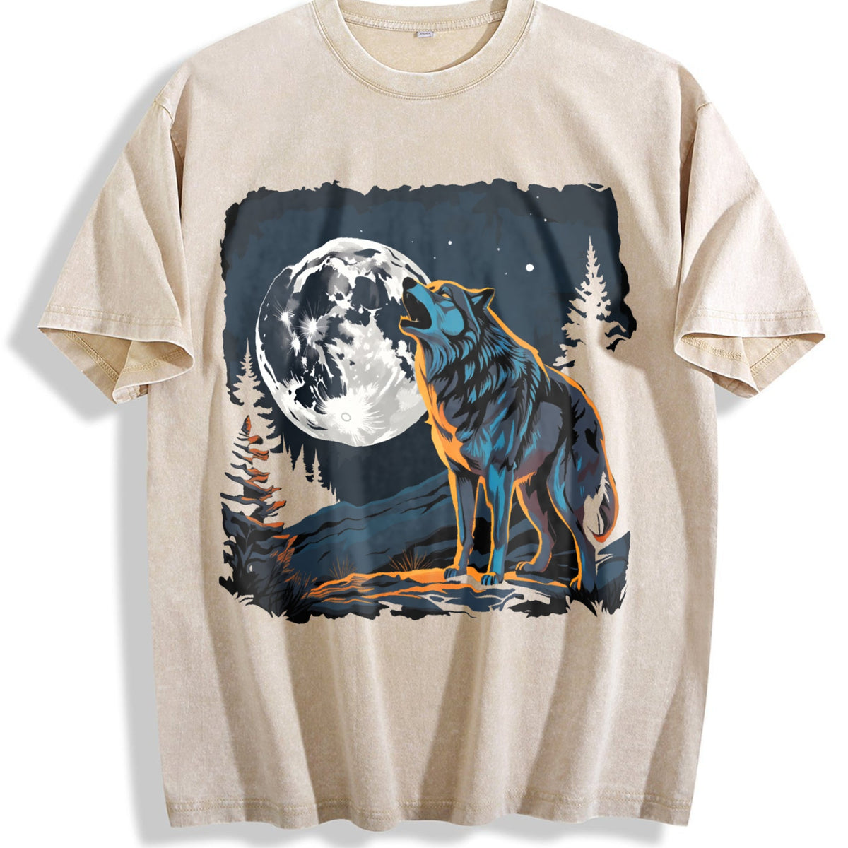Wolf Howling Y2K Teenager Vintage Washed T-Shirt product image 1