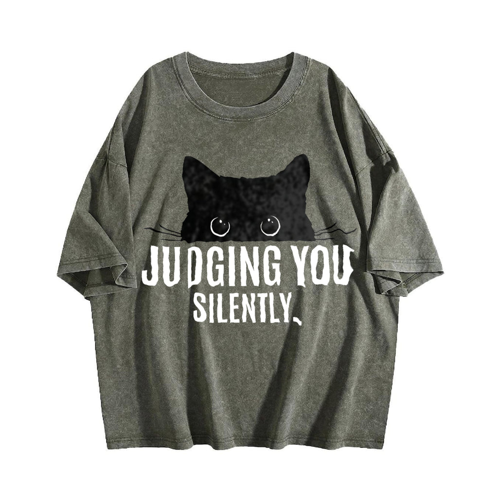 Judging You Silently Cat Vintage Washed T-Shirt product image 4