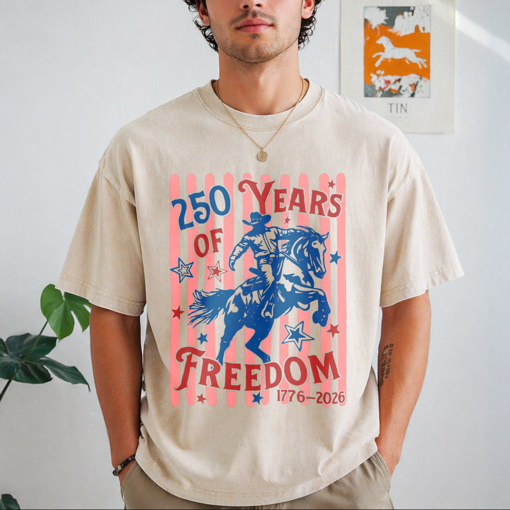 250 Years Of Freedom Bucking Horse Vintage Washed T-Shirt product image 1