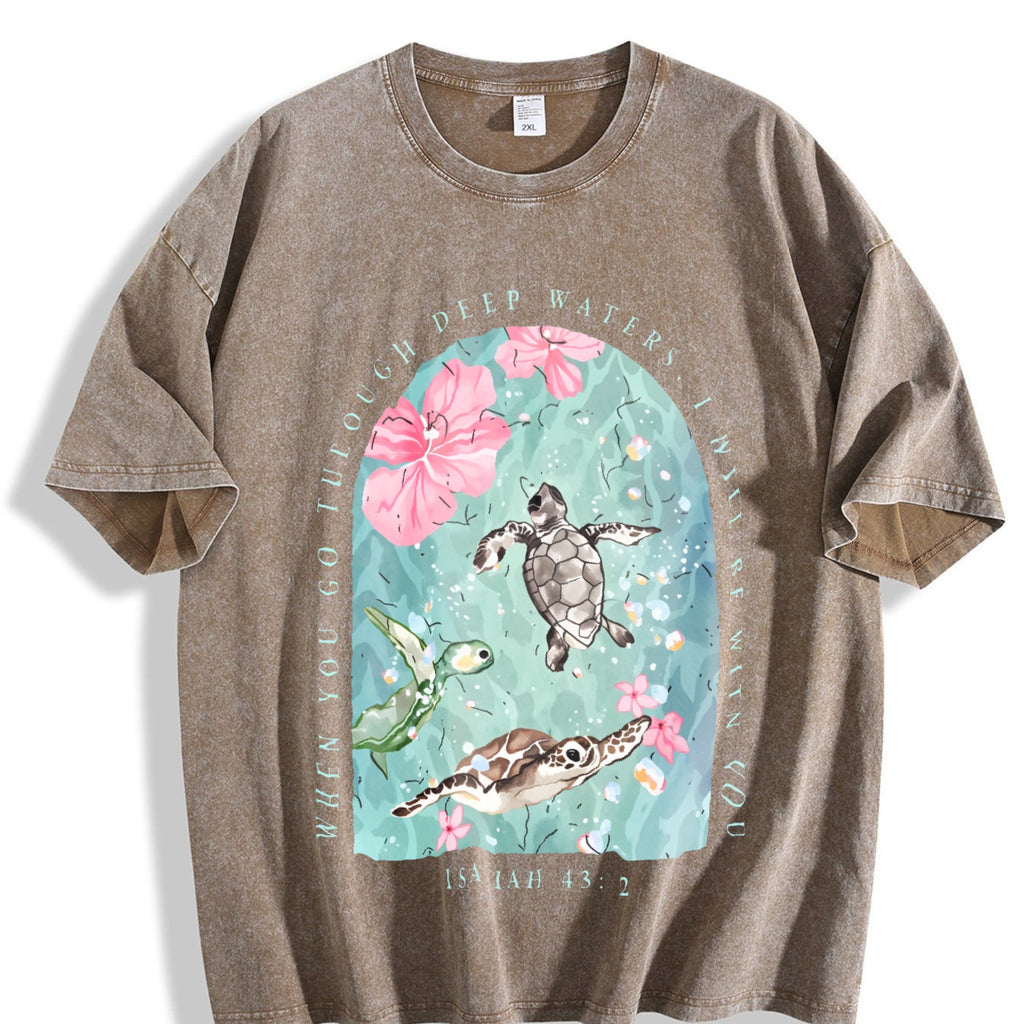 Sea Turtle & Text I Will Be With You Vintage Washed T-Shirt product image 3